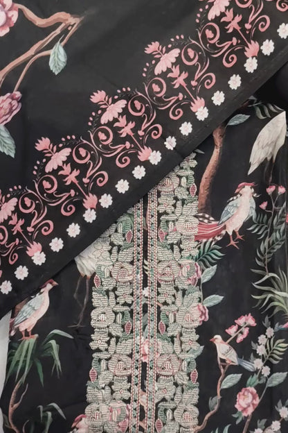 Black Songbird Muslin Dress Material