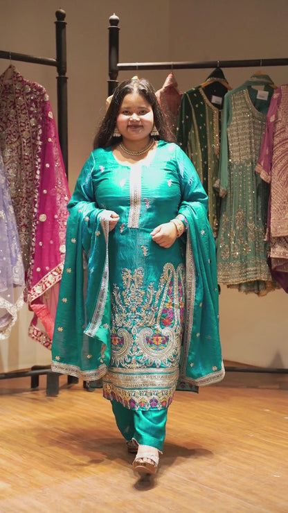 Miraya Blue Suit Set With Zari & Thread Embroidery