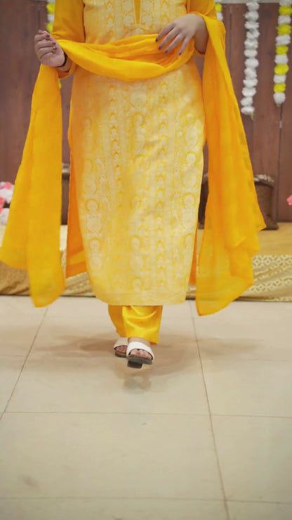 Mustard Gold Jacquard Linen Suit