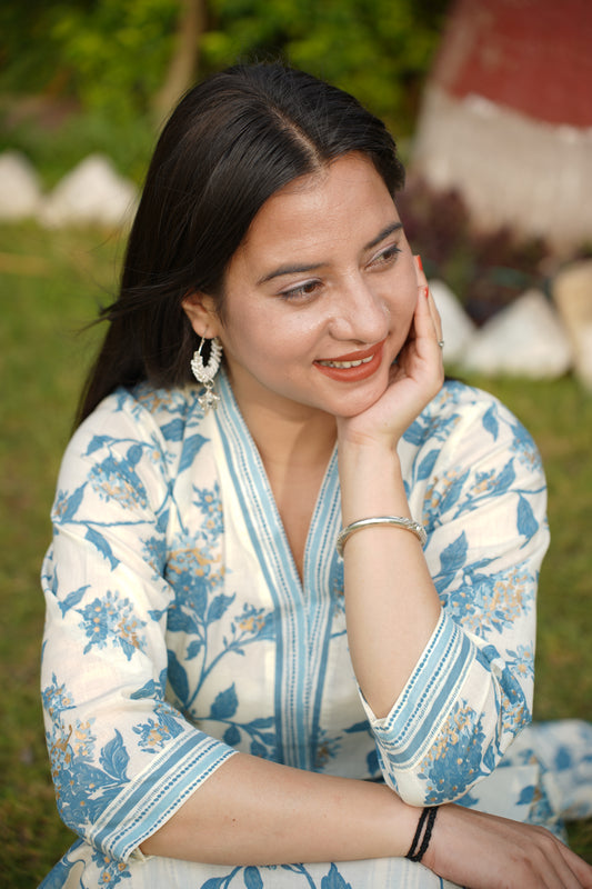 Misty Ivory Foiled Floral Kurta Set