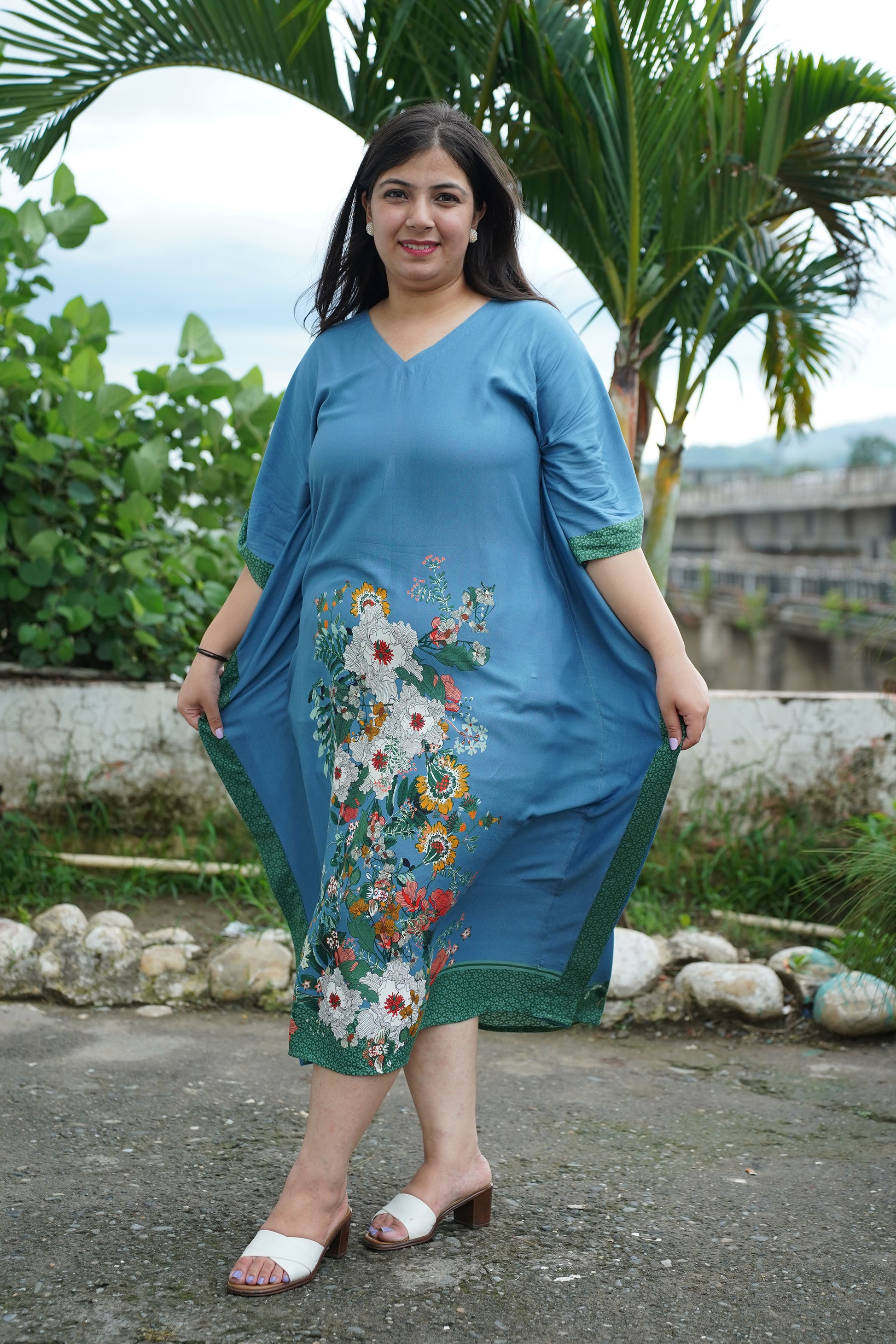 modern kaftan dress Buy Plus Size Breezy Blue Floral Rayon Kaftan | Apella