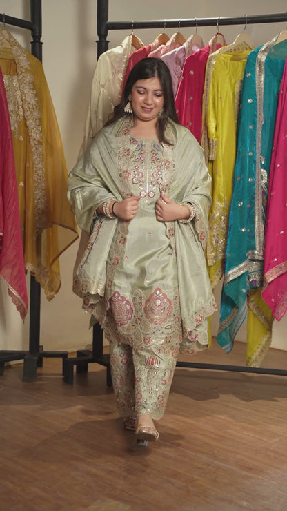 Zavira Tissue Shimmer Embroidered Sharara Suit