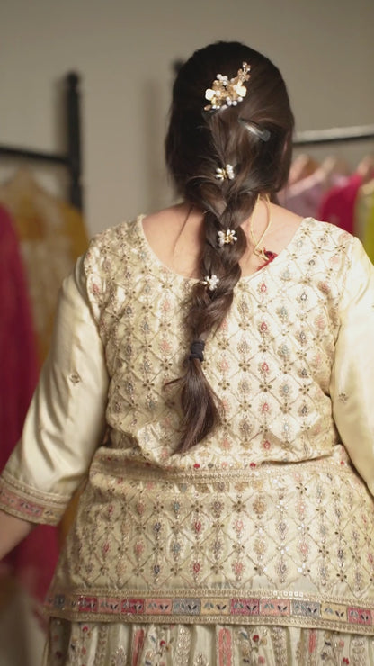 Zareen Ivory Tissue Zari Embroidered Lehenga Choli