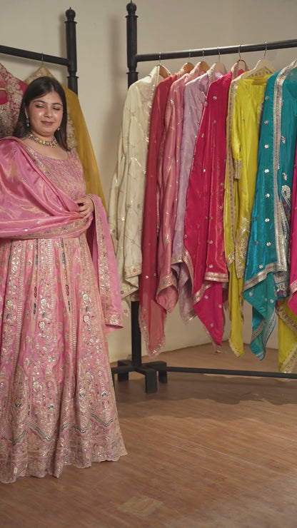 Ruhaya Rosé Tissue Zari Embroidered Dress