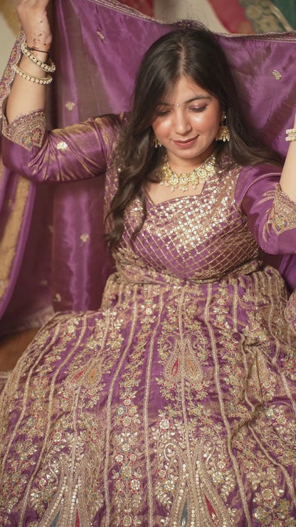 Rivaya Lavender Tissue Lehenga With Zari Embroidery