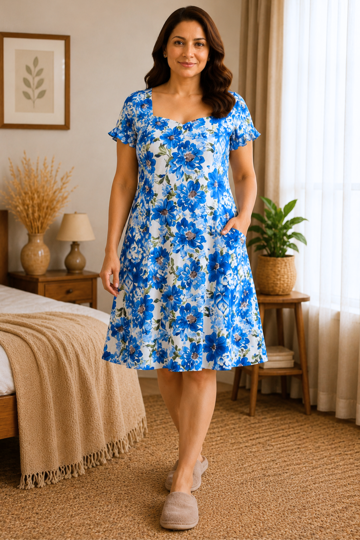 Azure Reverie Floral Short Nighty