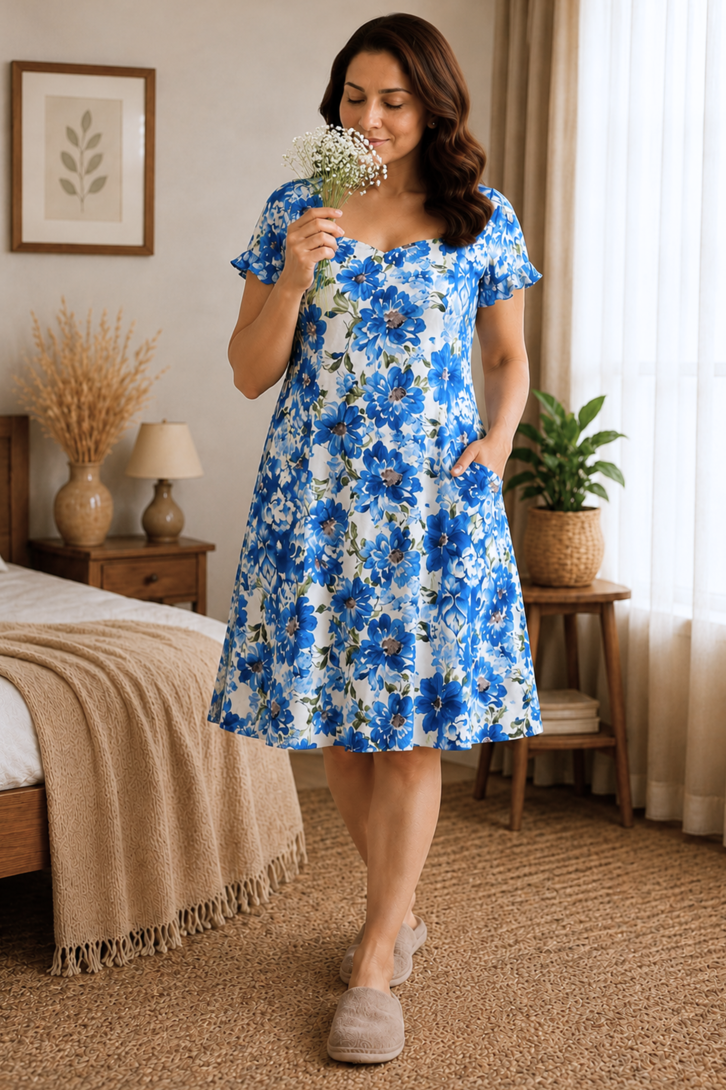 Azure Reverie Floral Short Nighty