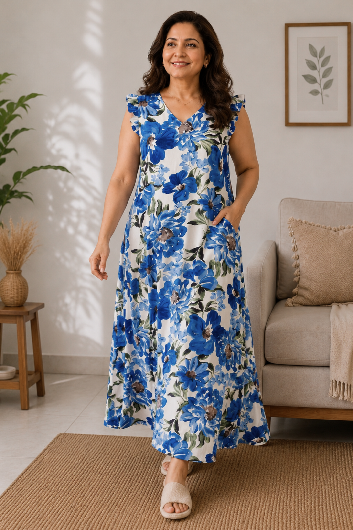 Azure Reverie Floral Lounge Dress