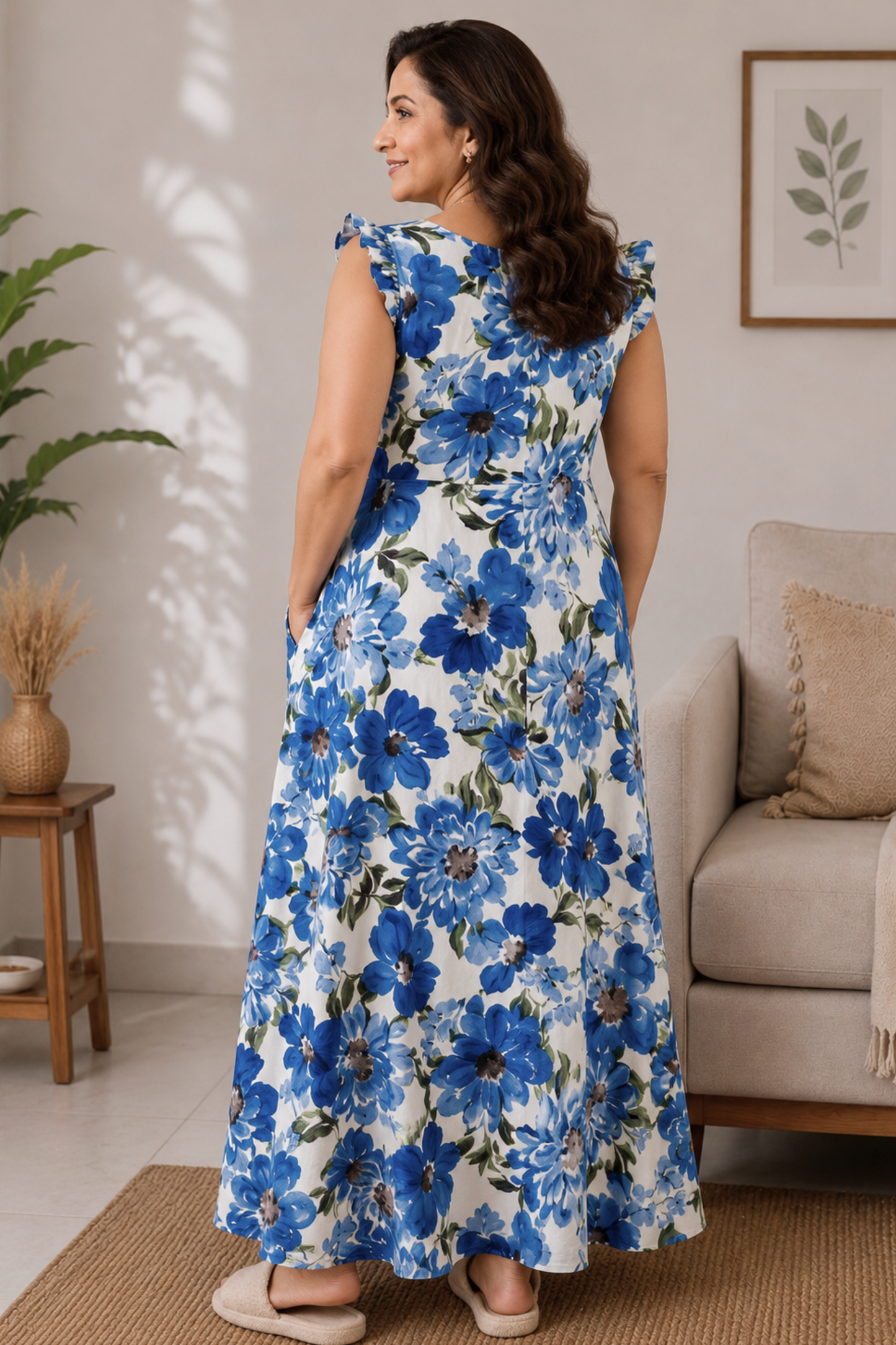 Azure Reverie Floral Lounge Dress