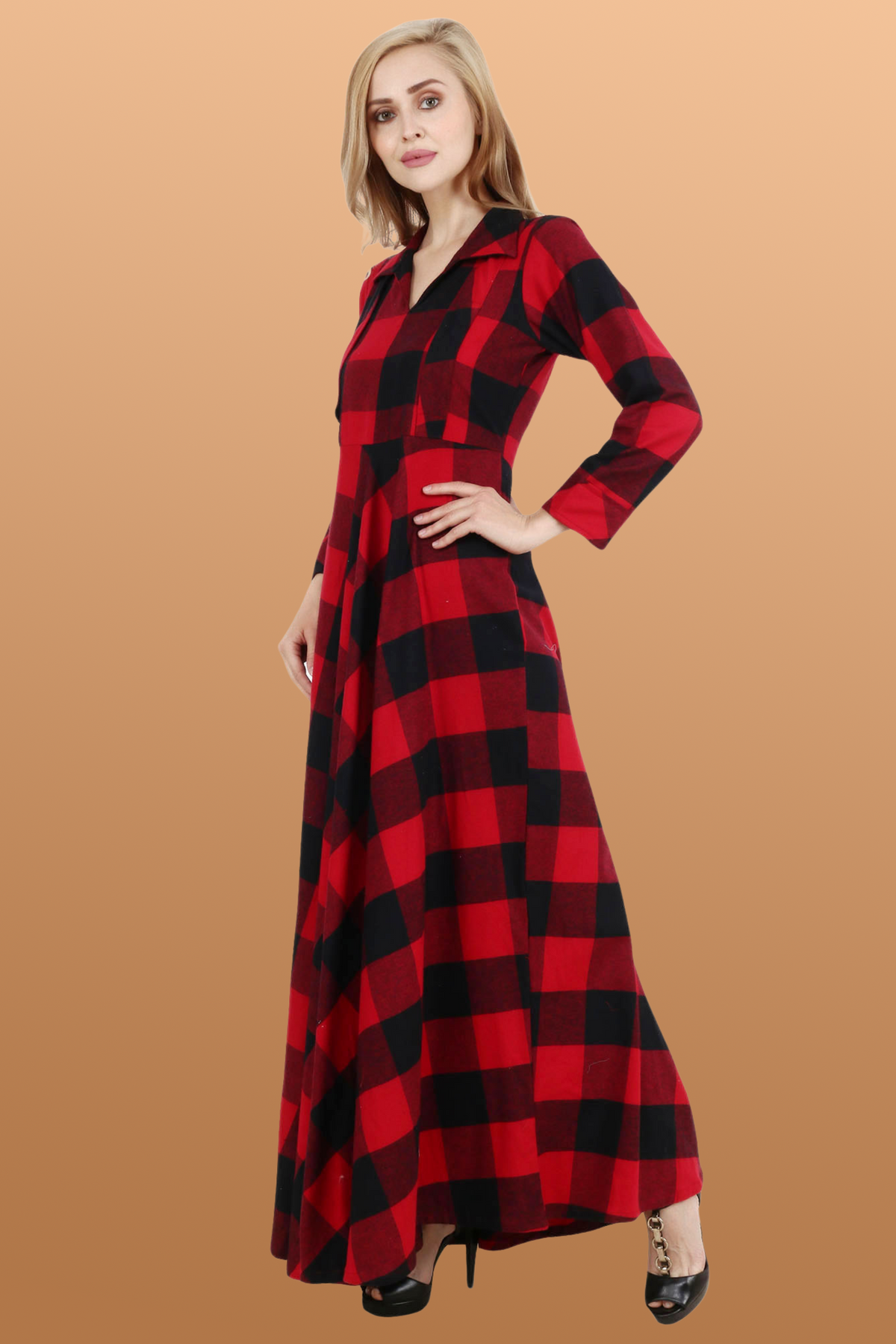 Buy Plus Size ​Red Check Woollen Dress At Apella | Sizes XS to 10 XL | India | Free Delivery | Customized