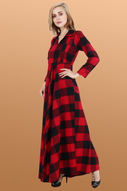 Buy Plus Size ​Red Check Woollen Dress At Apella | Sizes XS to 10 XL | India | Free Delivery | Customized