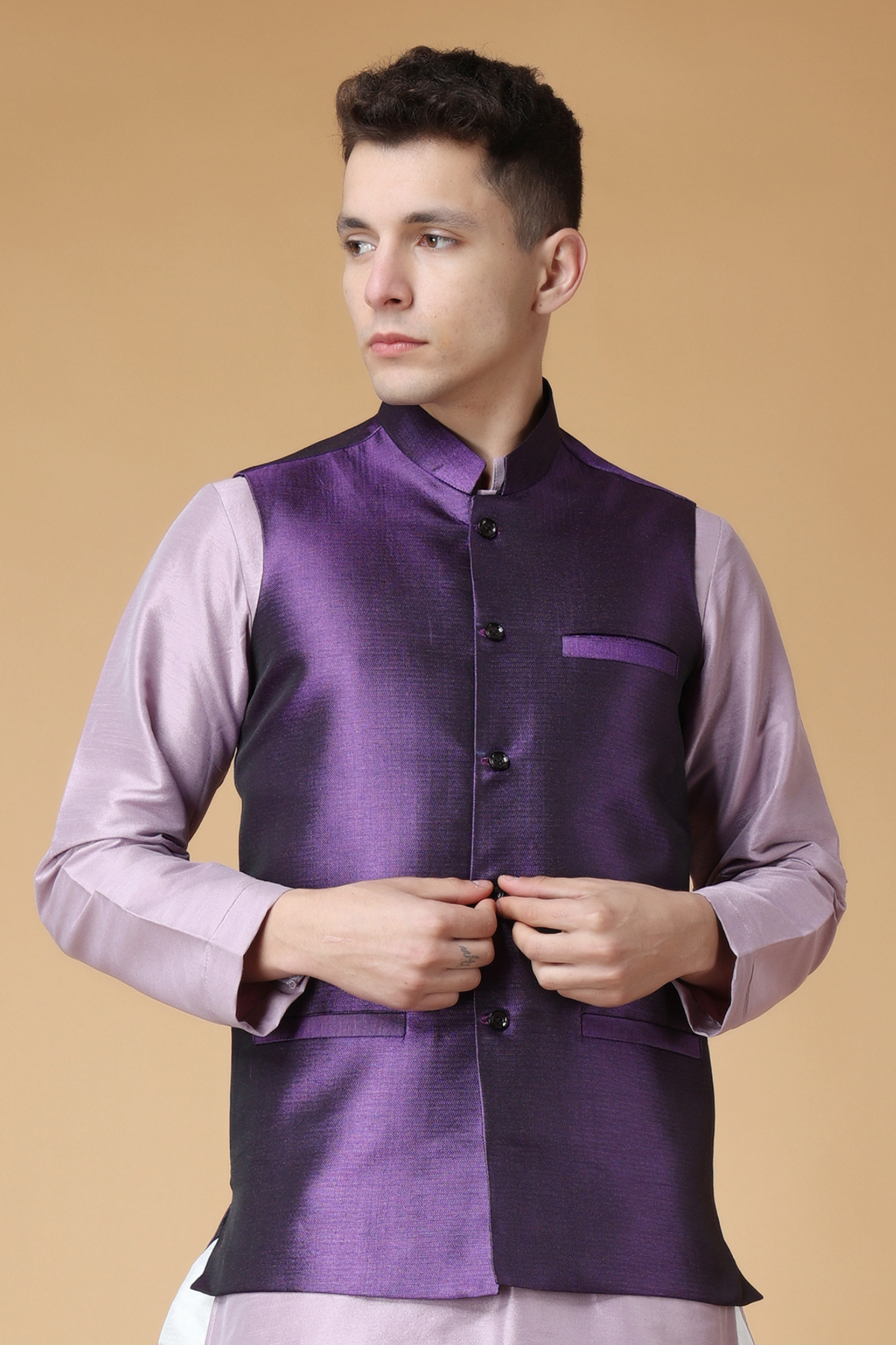 Buy Plus Size ​Mulberry Purple Silk Vasket At Apella | Sizes XS to 10 XL | India | Free Delivery | Customized