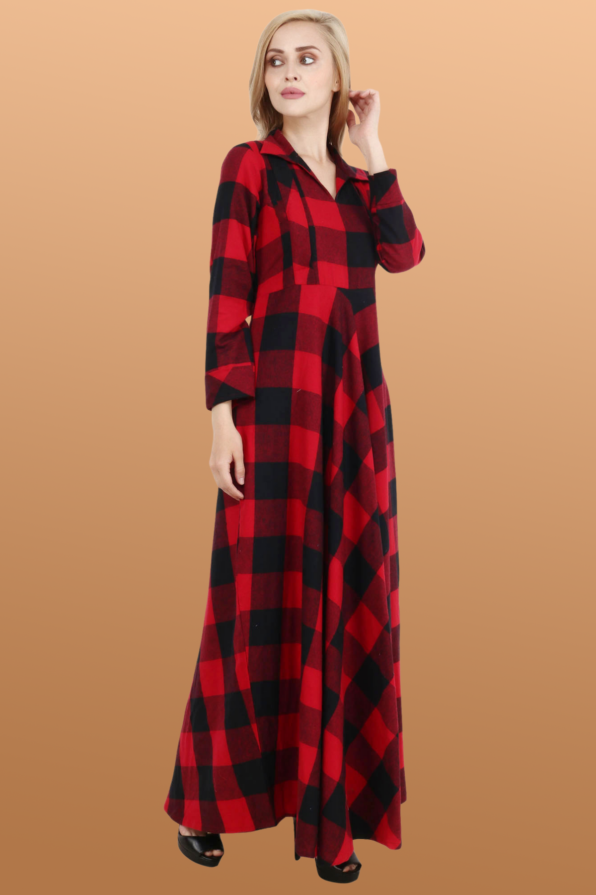 Buy Plus Size ​Red Check Woollen Dress At Apella | Sizes XS to 10 XL | India | Free Delivery | Customized