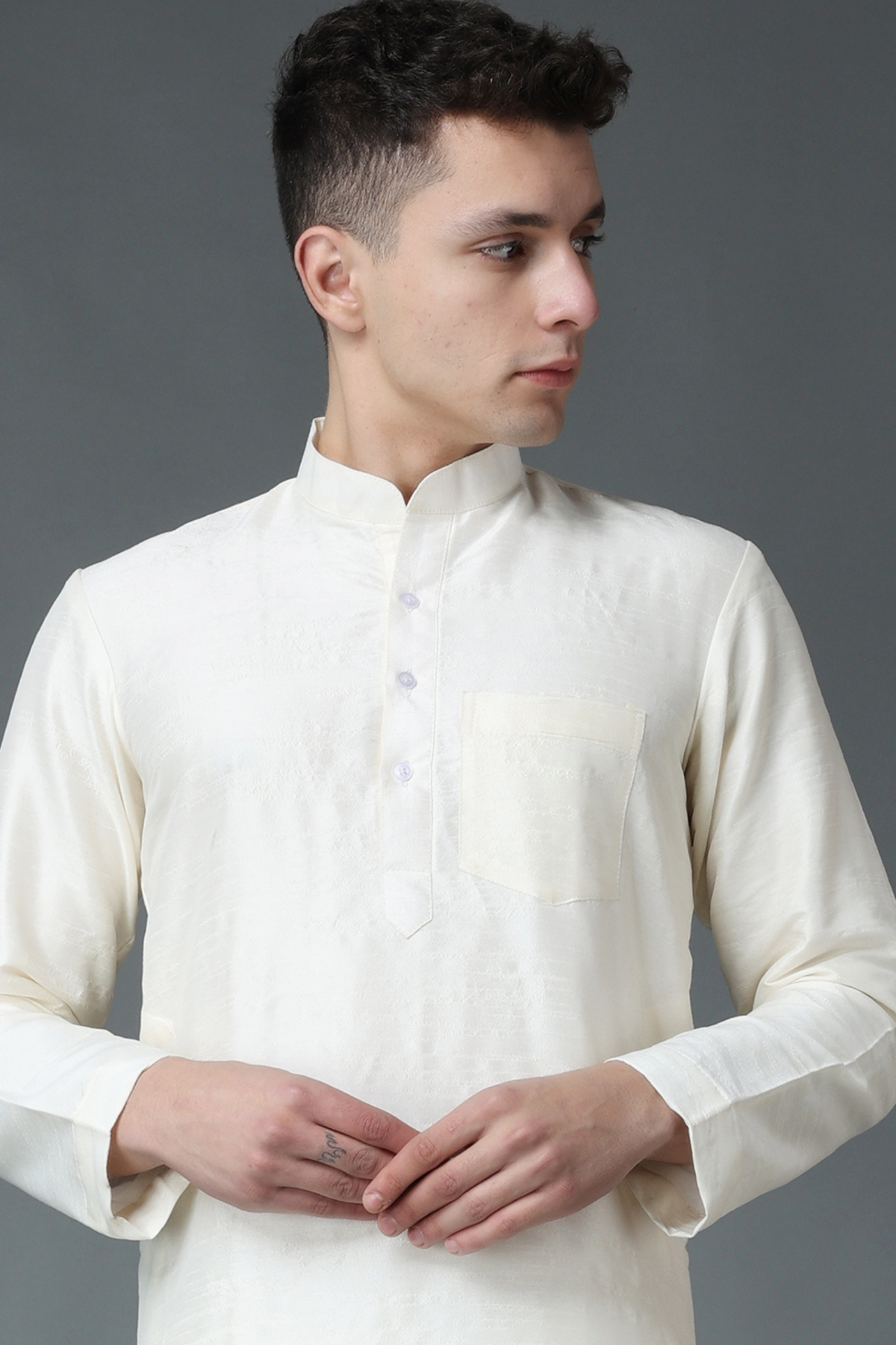 Buy Plus Size ​Celebratory White Silk Kurta At Apella | Sizes XS to 10 XL | India | Free Delivery | Customized