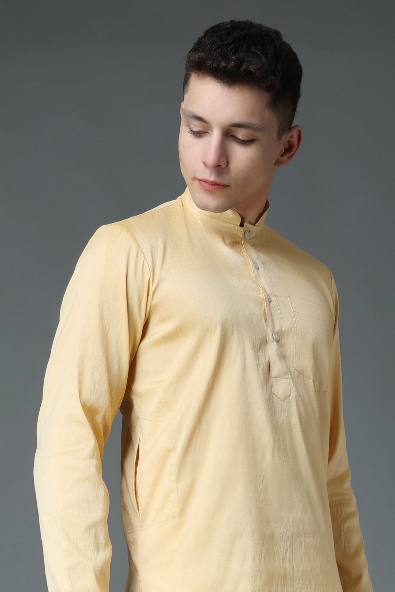 Men's Plus Size Men's Plus Size Buttermilk Yellow Silk Kurta Pajama