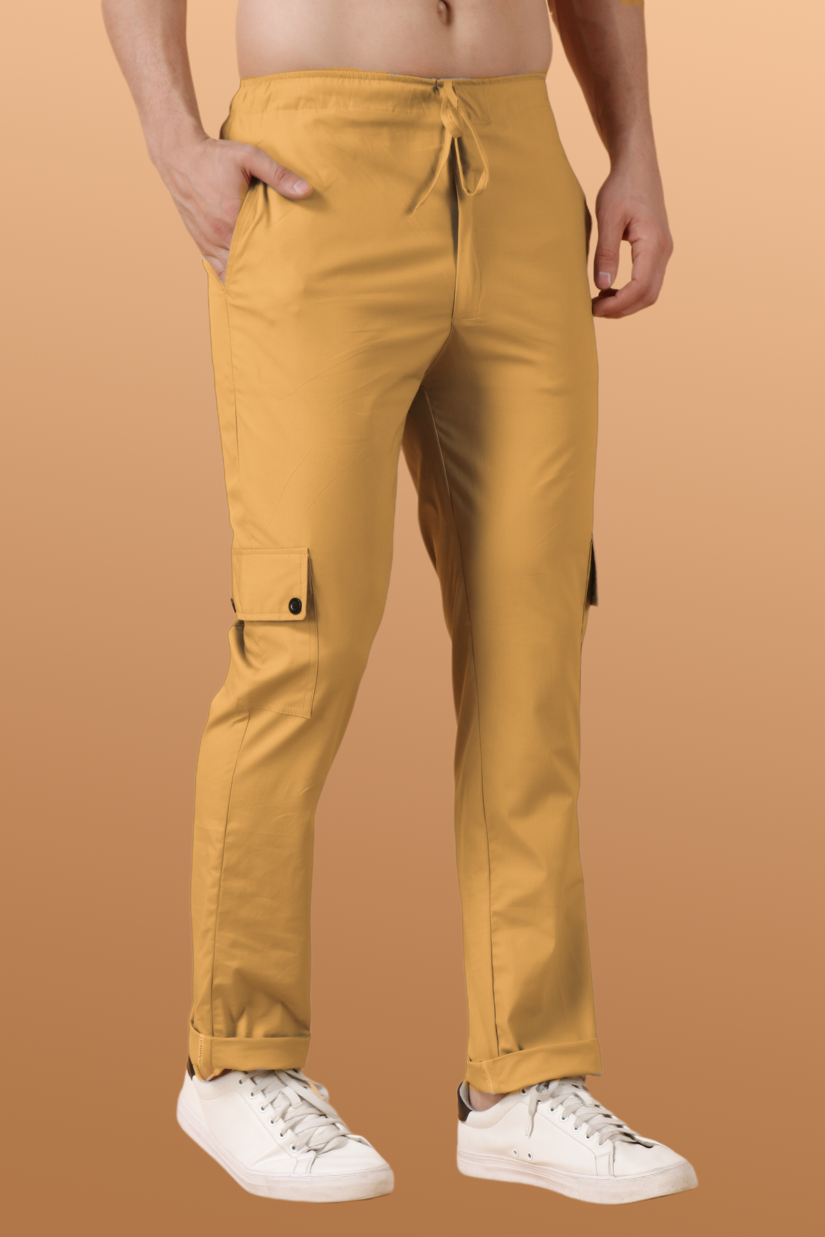 Buy Plus Size ​Dark Beige Stretch Cargo At Apella | Sizes XS to 10 XL | India | Free Delivery | Customized