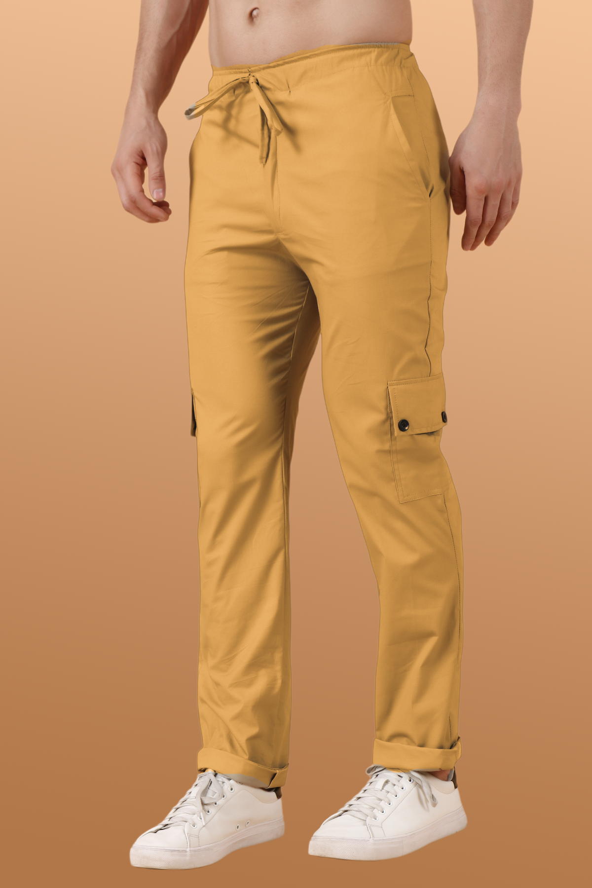 Buy Plus Size ​Dark Beige Stretch Cargo At Apella | Sizes XS to 10 XL | India | Free Delivery | Customized