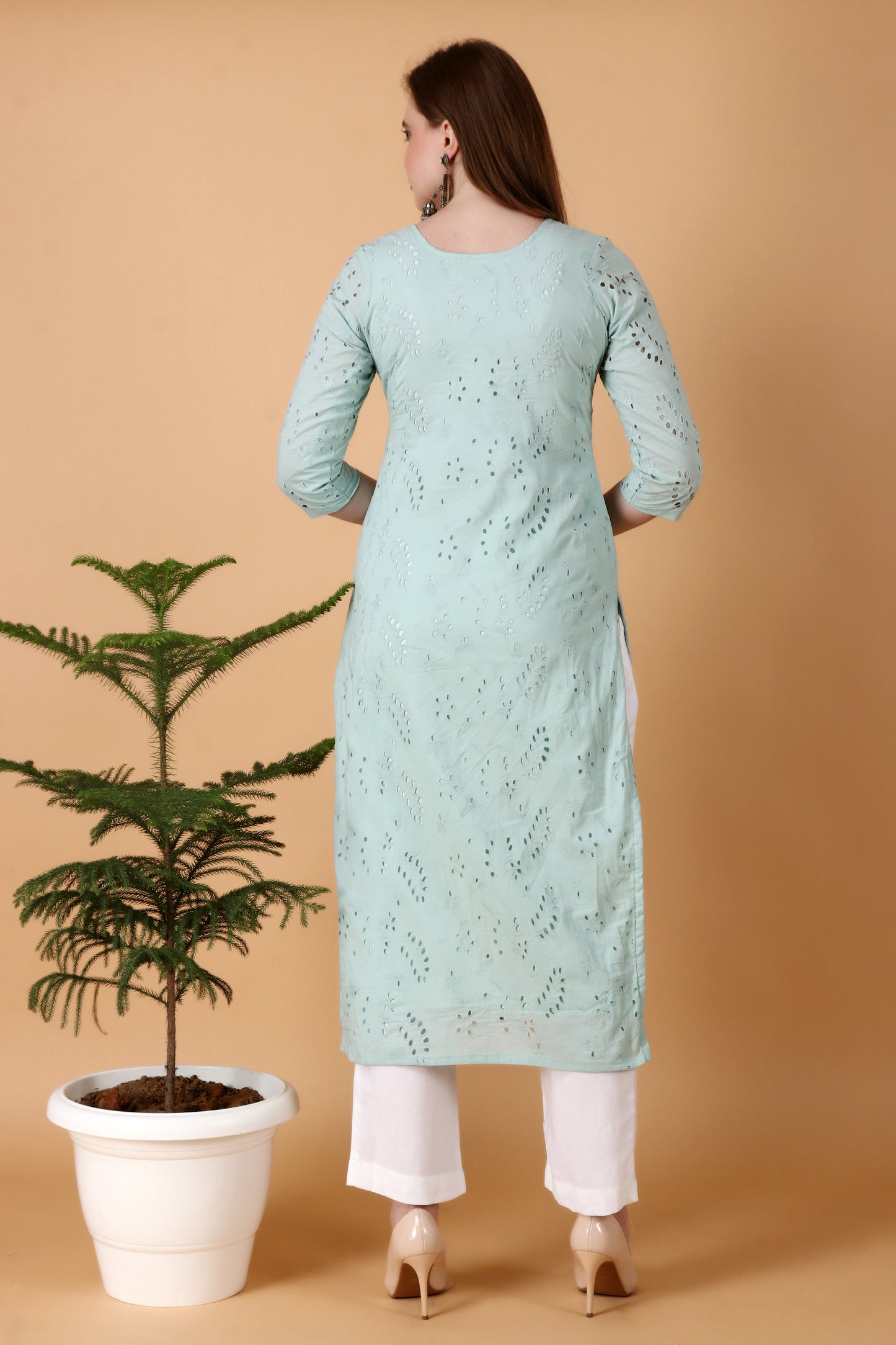 Women Plus Size Sea Green kurti with pant set | Apella