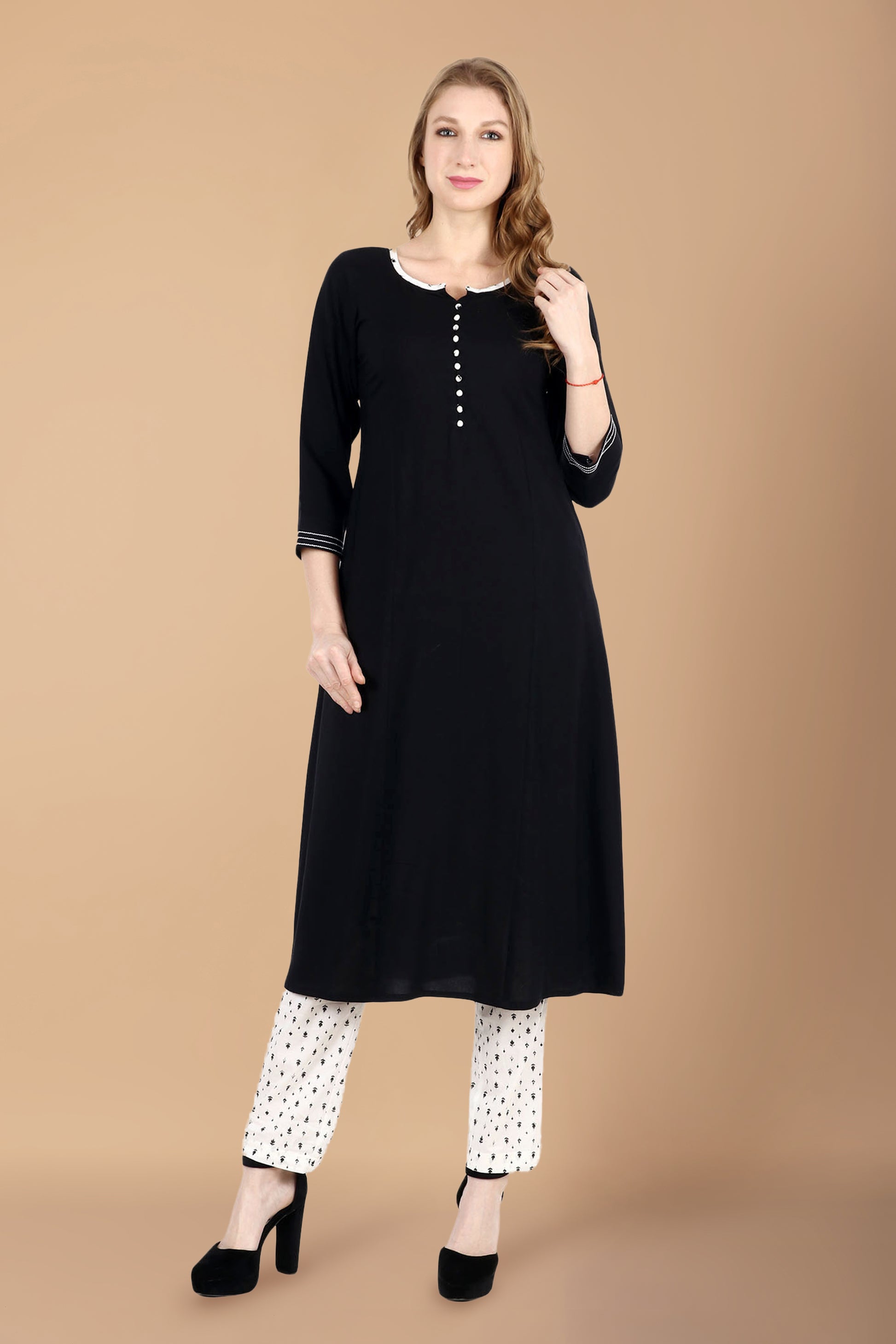 Women Plus Size  Black Rayon Palazzo Suit/ Salwar Suit | Apella