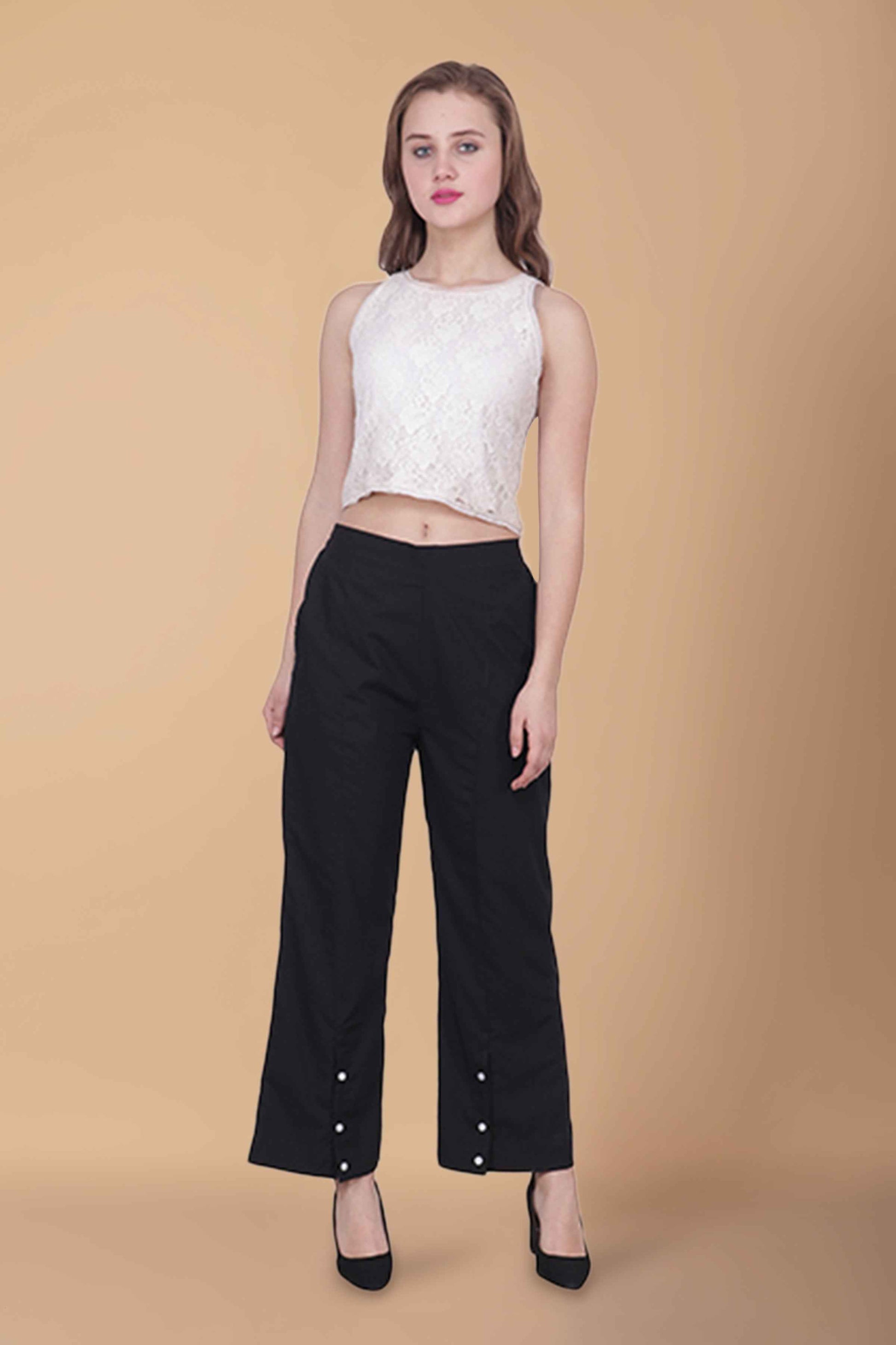 Buy Plus Size ​Black Buttoned Palazzo At Apella | Sizes XS to 10 XL | India | Free Delivery | Customized