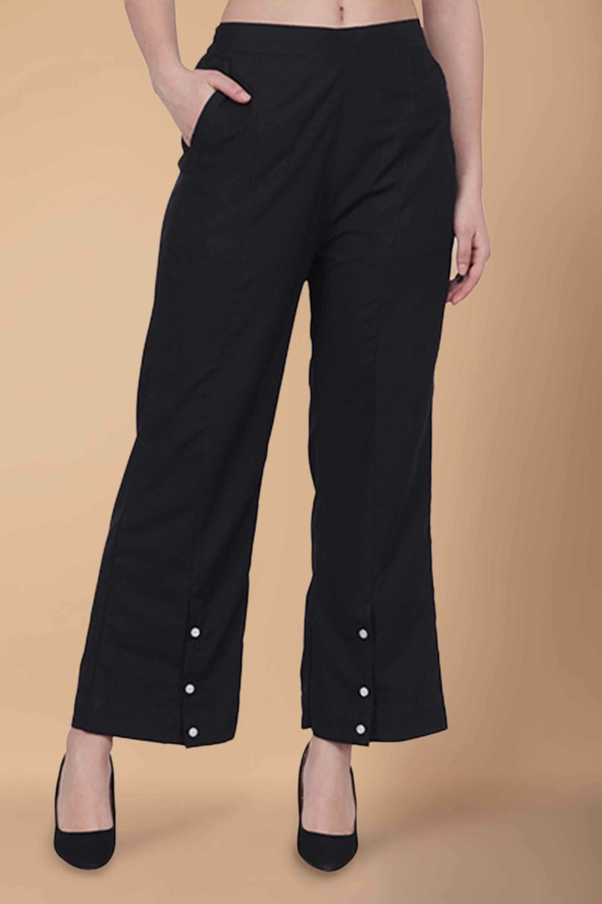 Buy Plus Size ​Black Buttoned Palazzo At Apella | Sizes XS to 10 XL | India | Free Delivery | Customized