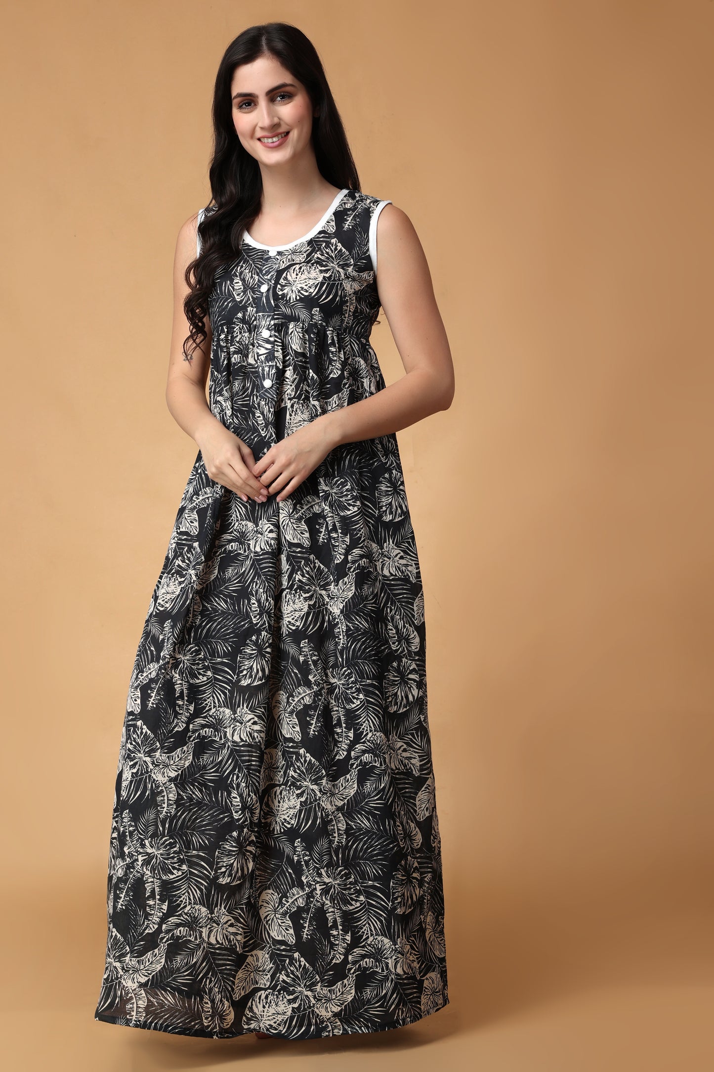 Shadowy Bloom Cotton Night Gown