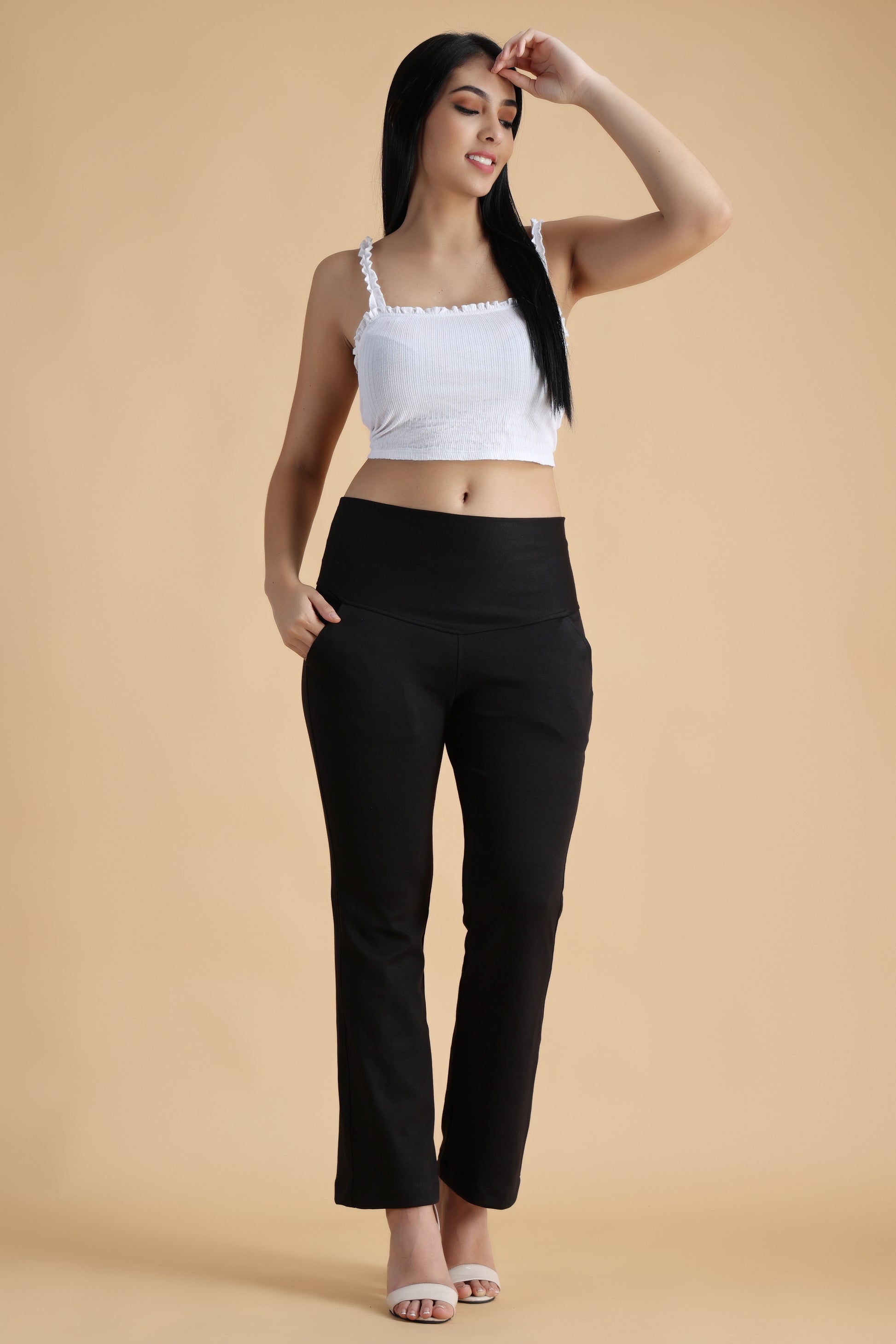 Plus Size Black New Fit Tummy Tucker Crop Pants Online in India