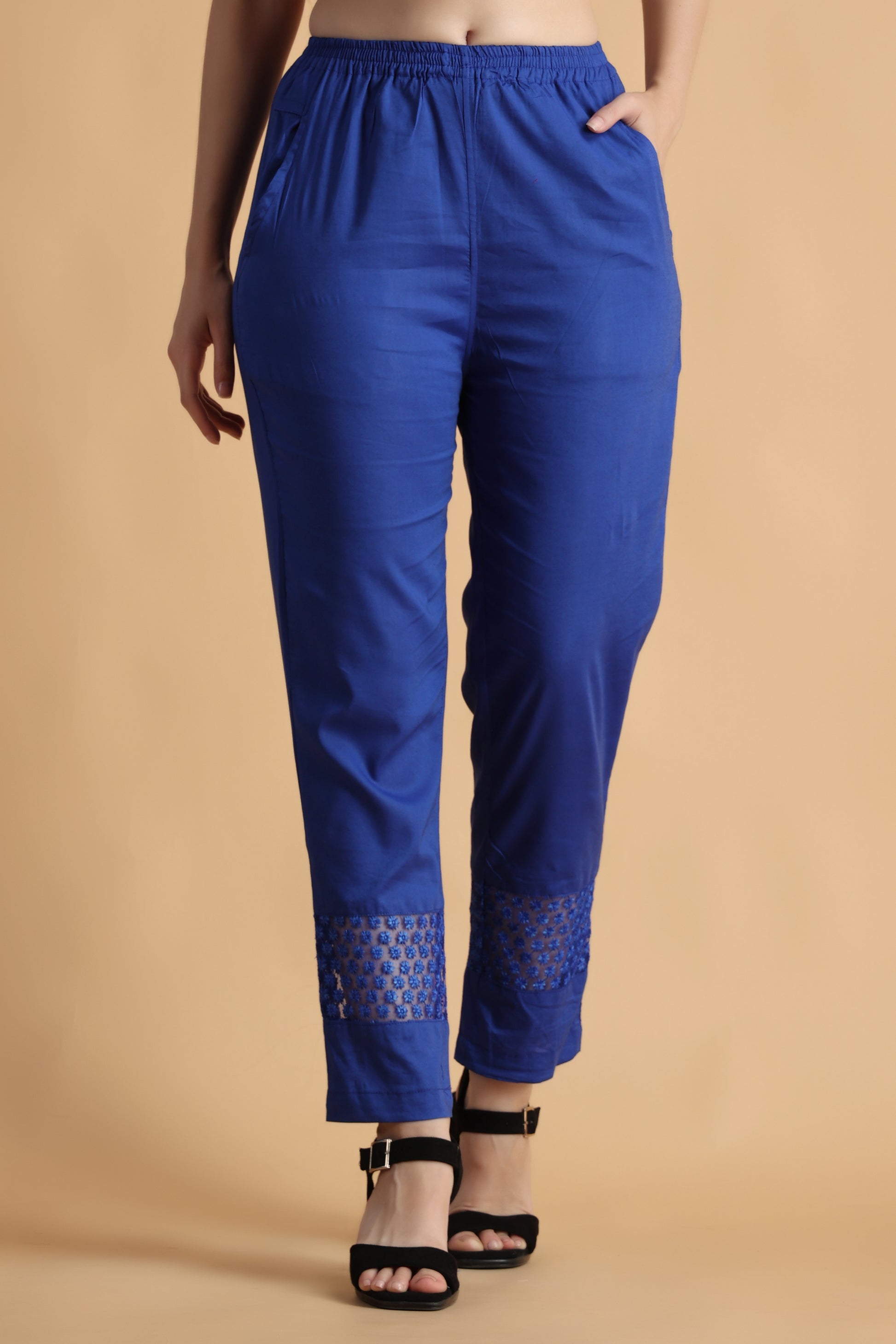 Women Plus Size Royal Blue cotton palazzo pants for women | Apella 