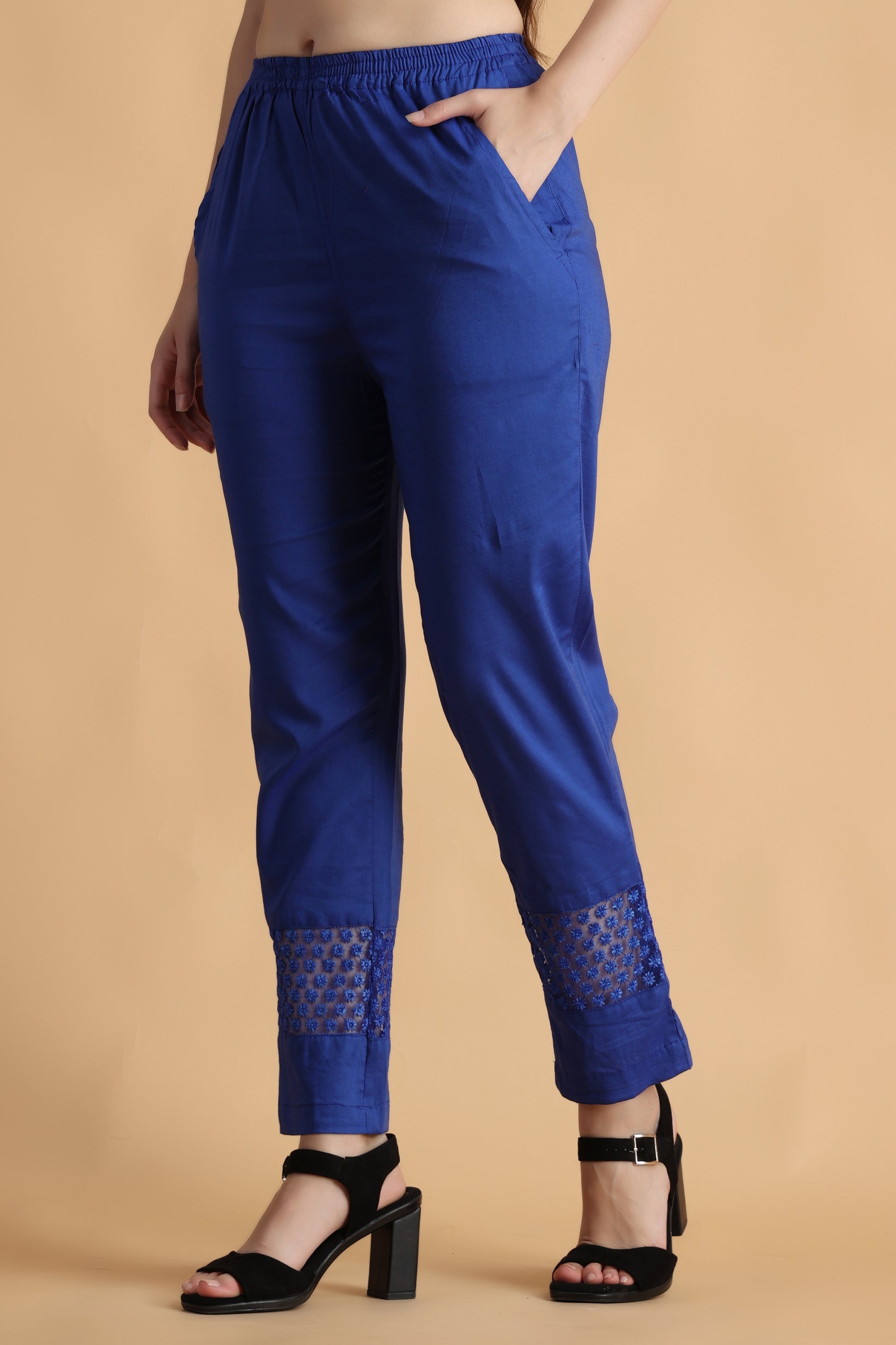 Women Plus Size Royal Blue cotton palazzo pants for women | Apella