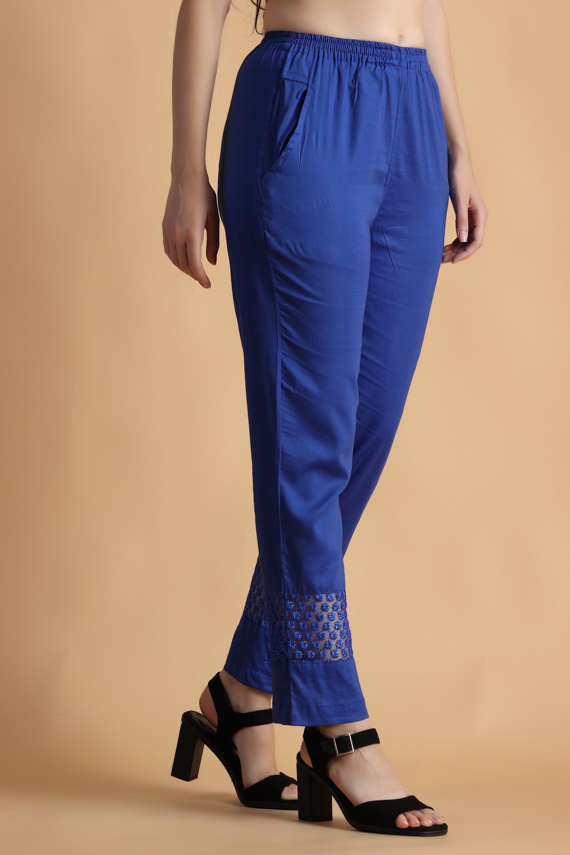 Women Plus Size Royal Blue cotton palazzo pants for women | Apella
