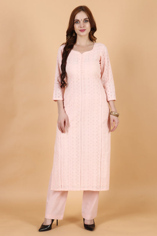 Women Plus Size Baby Pink  Chikankari Palazzo/ Salwar Suit | Apella