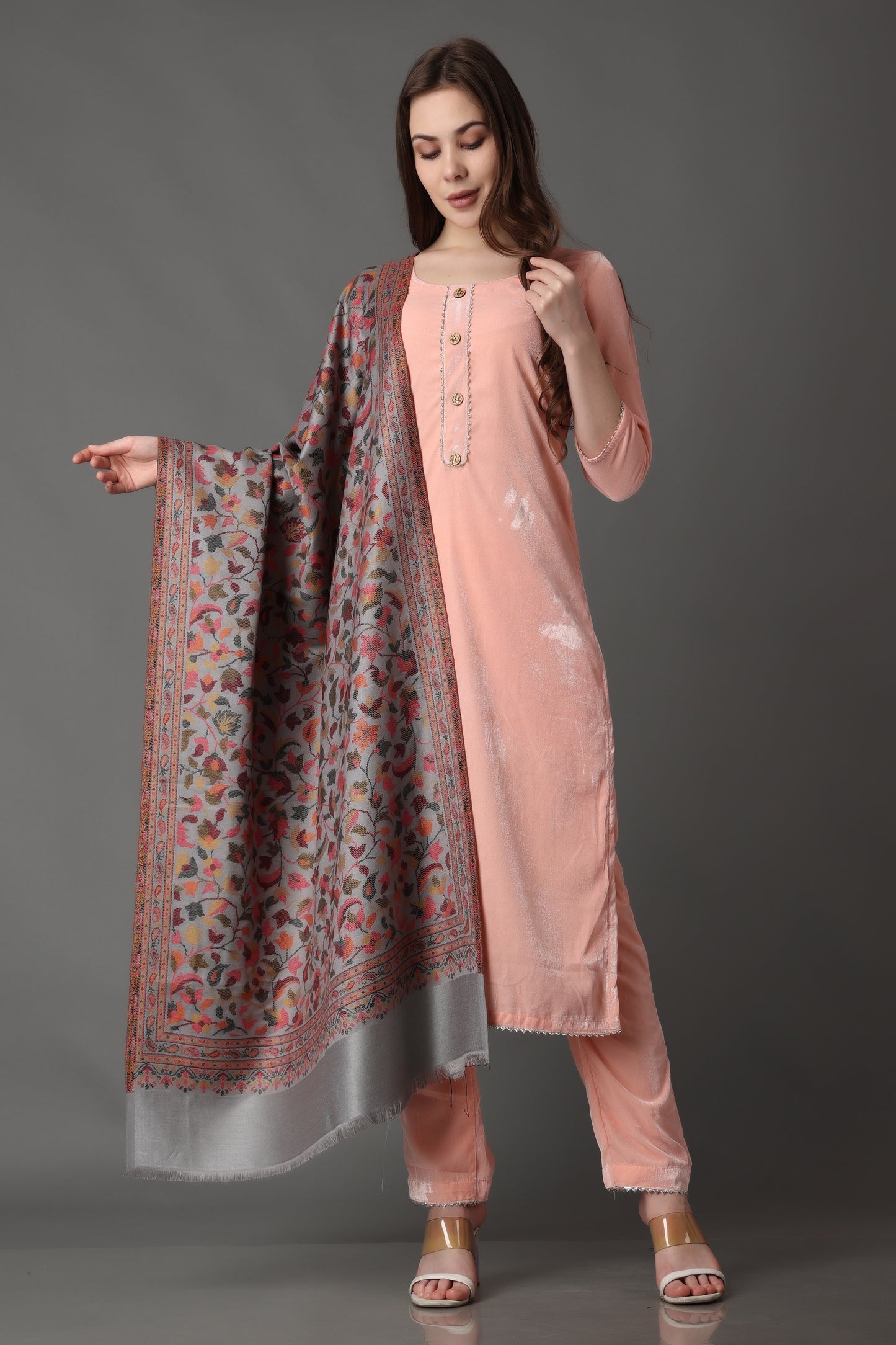 Cherry Blossom Velvet Suit with Shawl