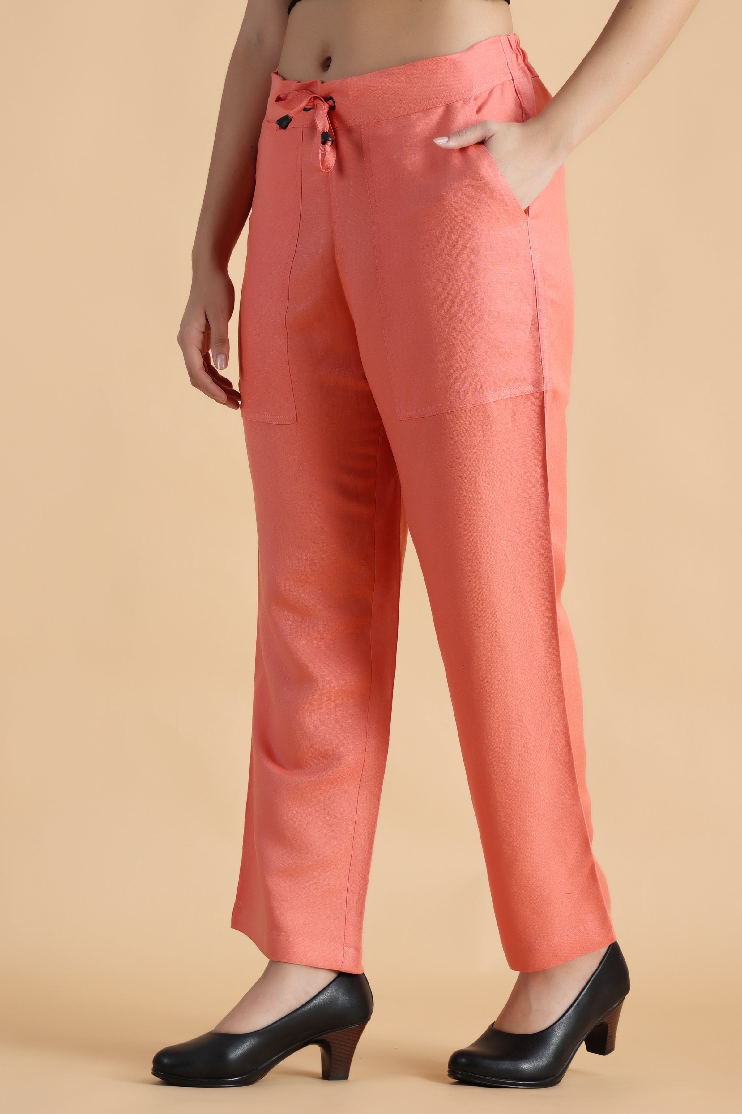 Buy Women Peach Grid Foil Straight Palazzo Pants  Plus Size  Indya