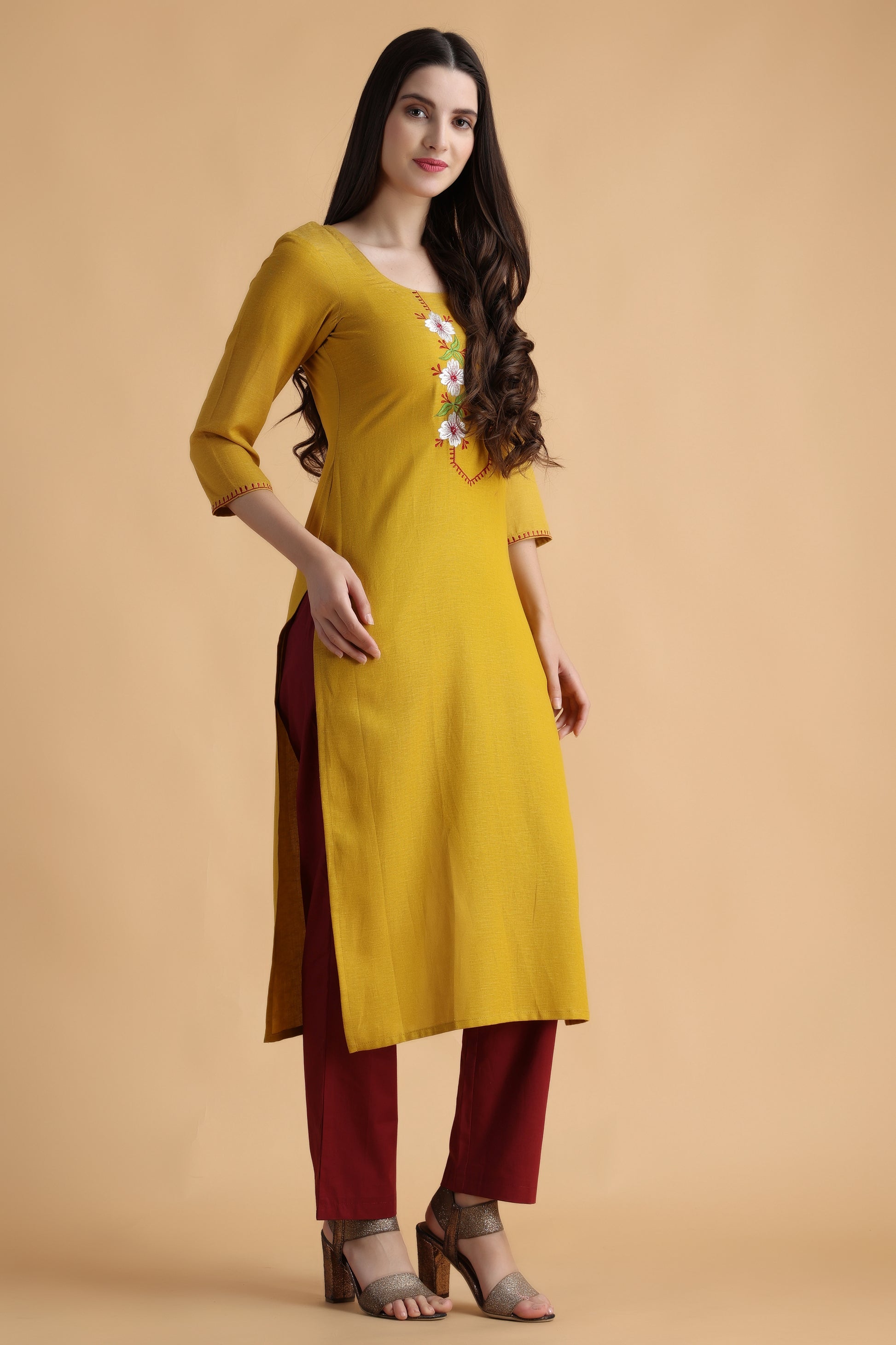 Women's Plus Size Mustard Rayon Kurti Paint Set | Apella