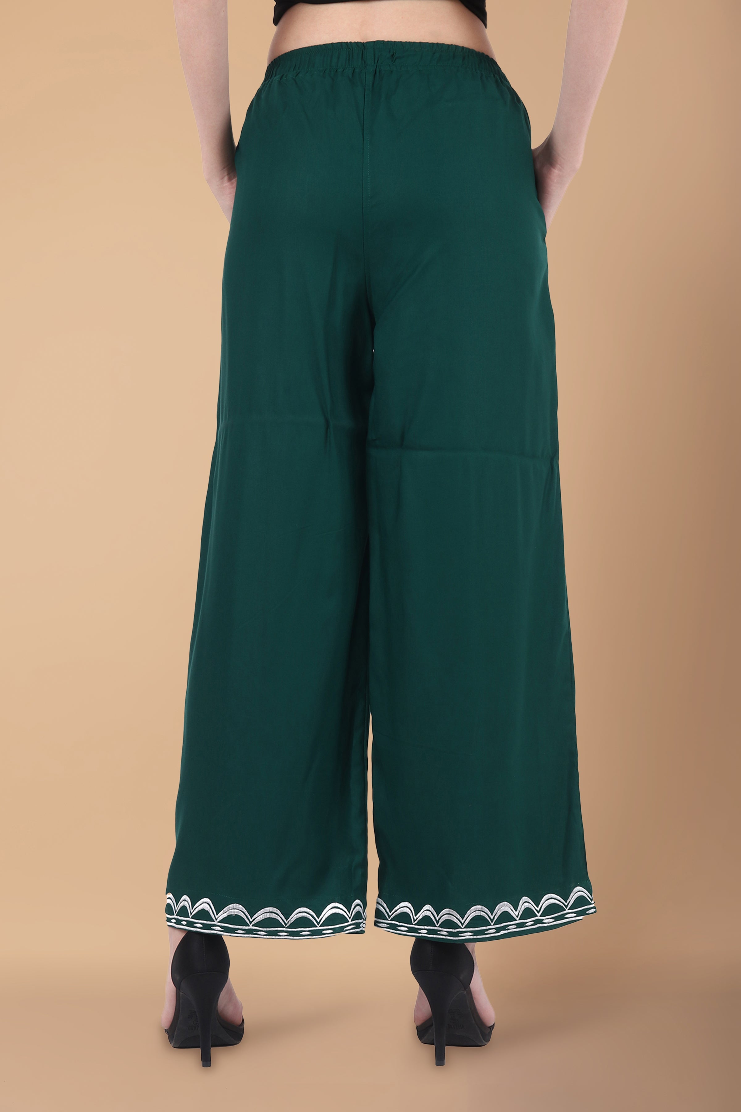 Dark Green Hand Embroidered Palazzo Pant Set Design by Romaa at Pernias  Pop Up Shop 2023