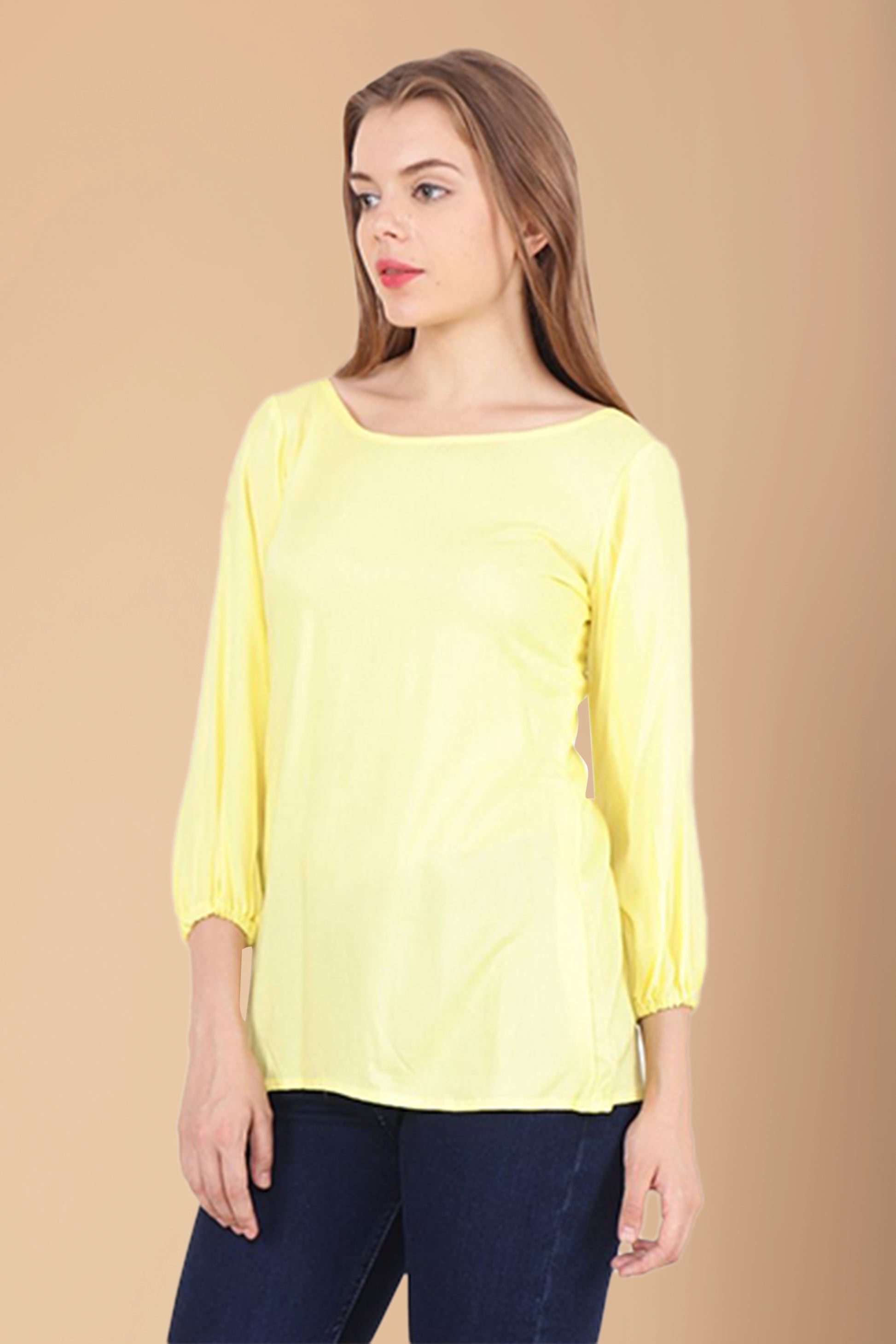 Women Plus Size Lemon Elasticated Sleeved Top | Apella