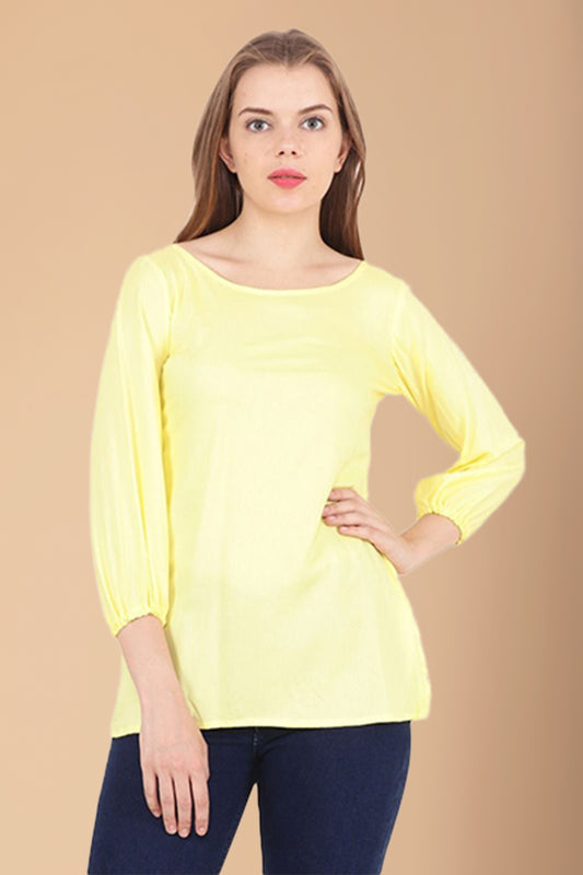  Women Plus Size Lemon Elasticated Sleeved Top | Apella