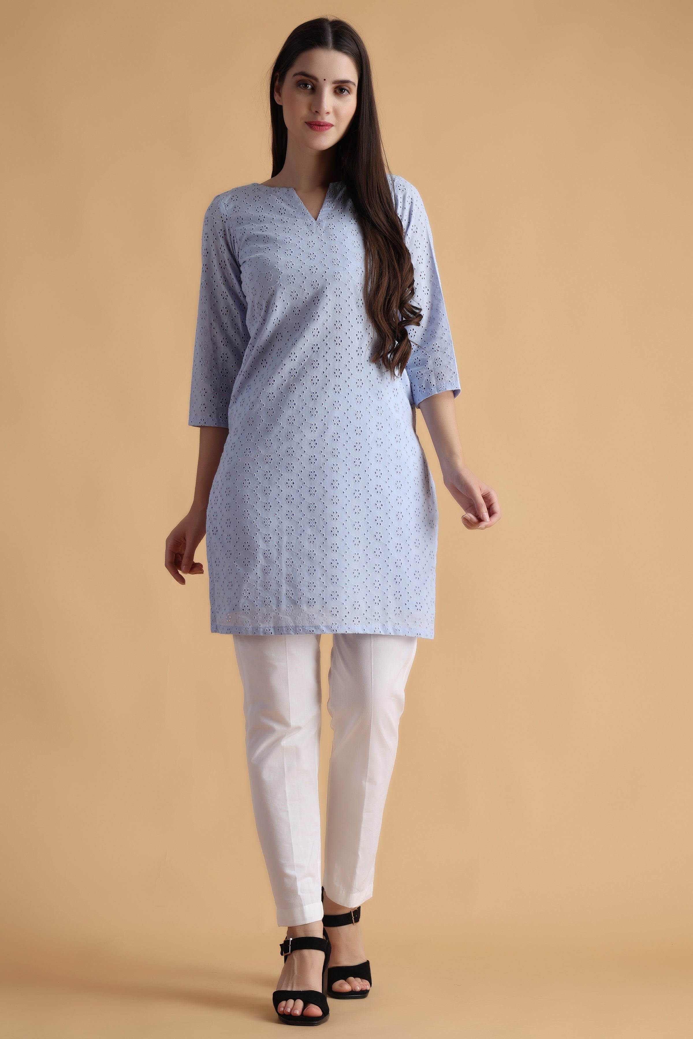 Stylish White Cotton Flex Short Kurti Top for Girls/Women
