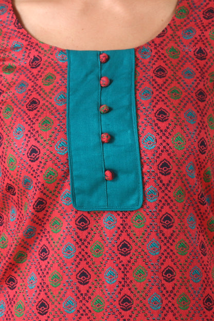 3/4 Sleeves, All Size, Cashmilon, Double Pockets, Drawstring, Dual Pockets, Elastic, Mock Buttons, One Side Pocket, Pink, Plus Size, Round Neckline, Sea Green Woollen Bottom, Two Side Pockets