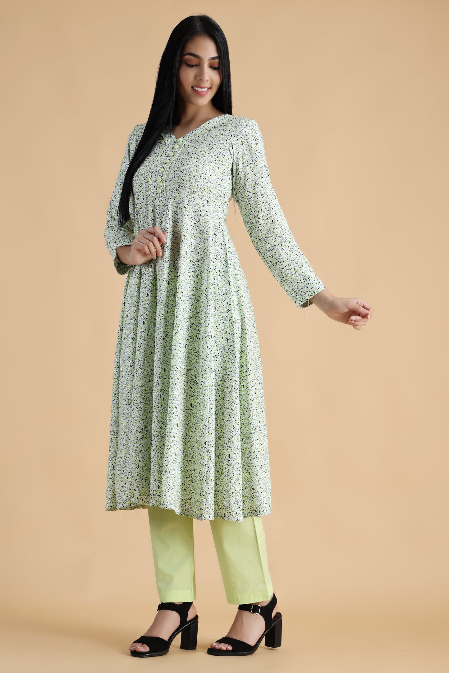 Women Plus Size Green Printed rayon Anarkali kurti Design | Apella