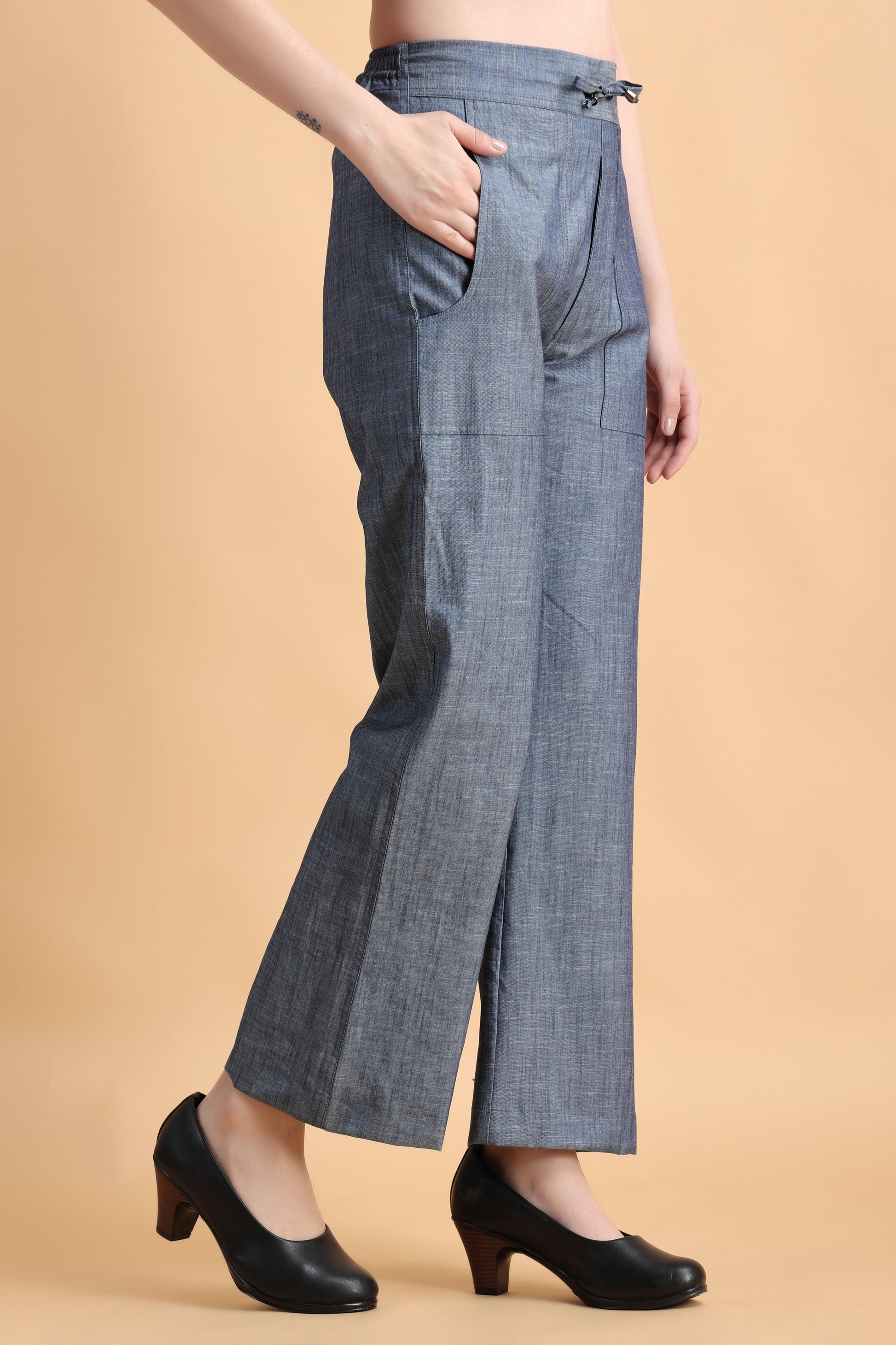 Women Plus Size Grey cotton palazzo pants | Apella