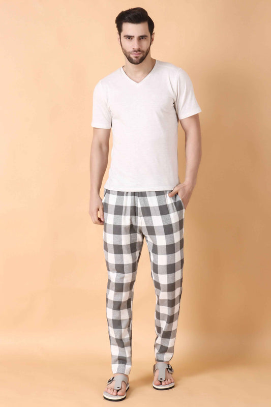 Buy Plus Size ​Grey Checked Woollen Pajama At Apella | Sizes XS to 10 XL | India | Free Delivery | Customized