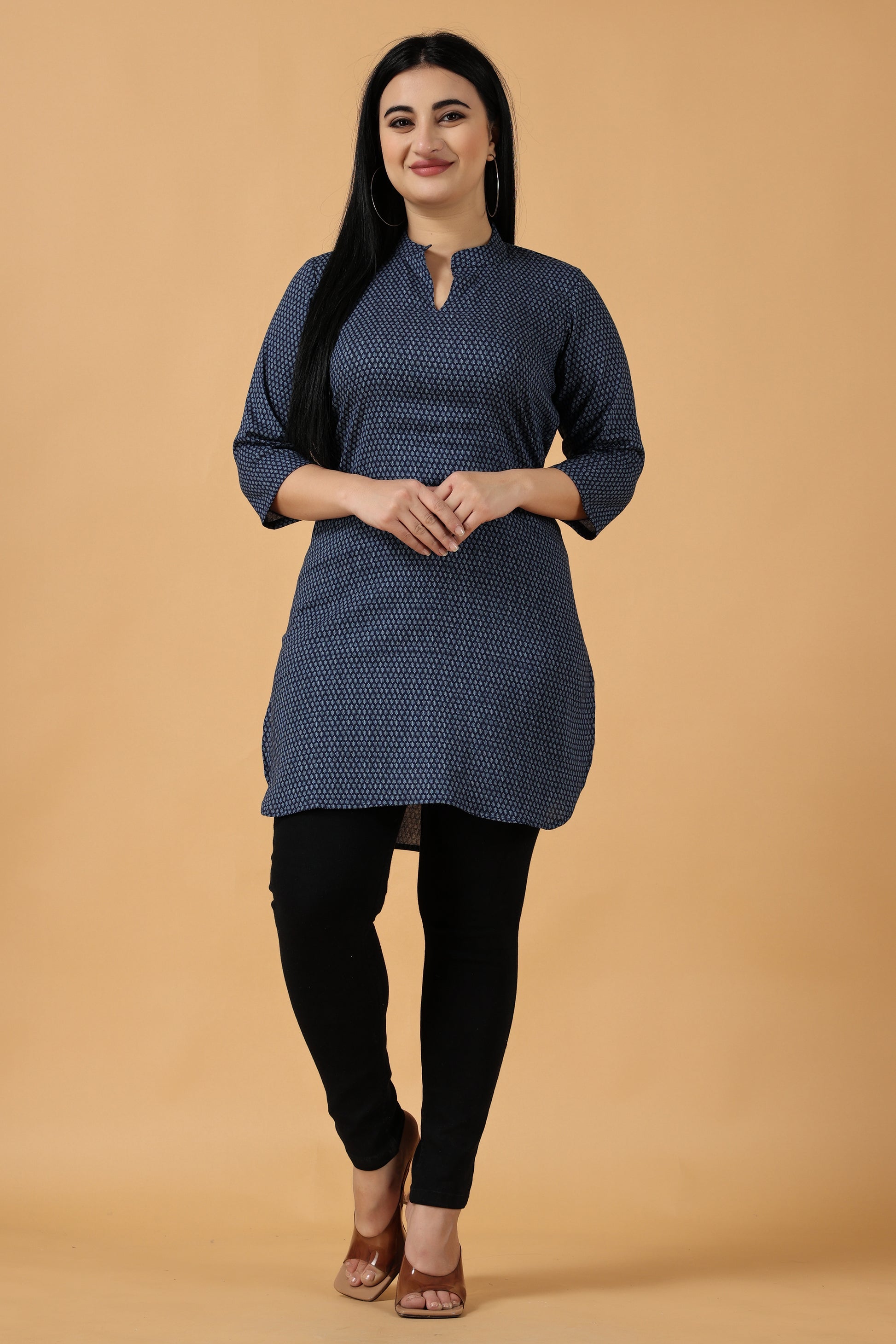 Women's Plus Size Blue Printed Short kurti paint set | Apella