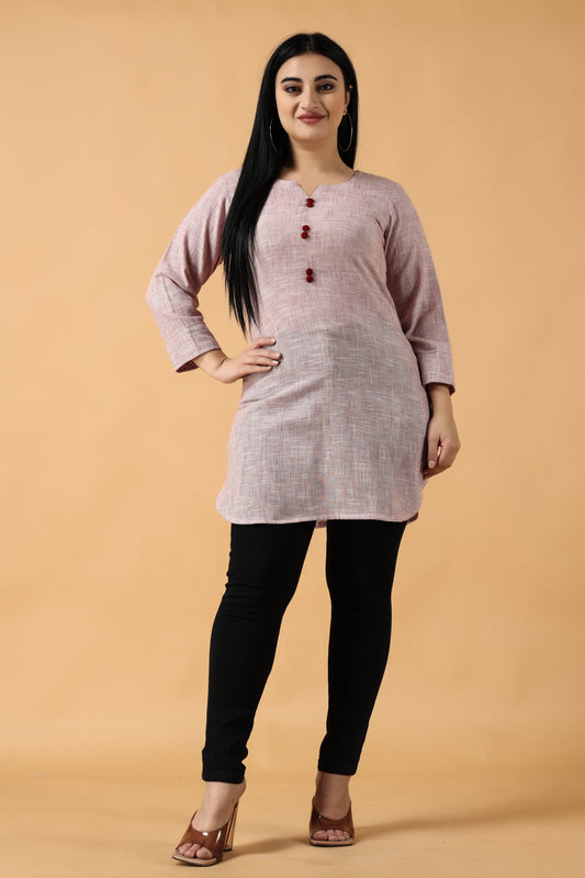 Women Plus Size Pink Khadi Short Kurta | Apella