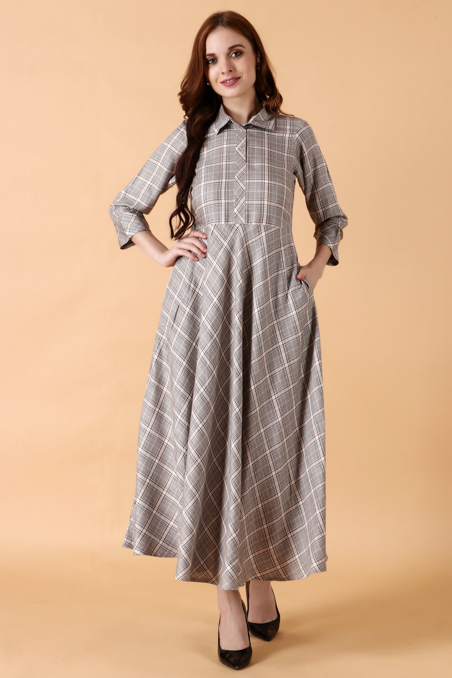  Women Plus Size Grey Checkered simple dresses for girls | Apella