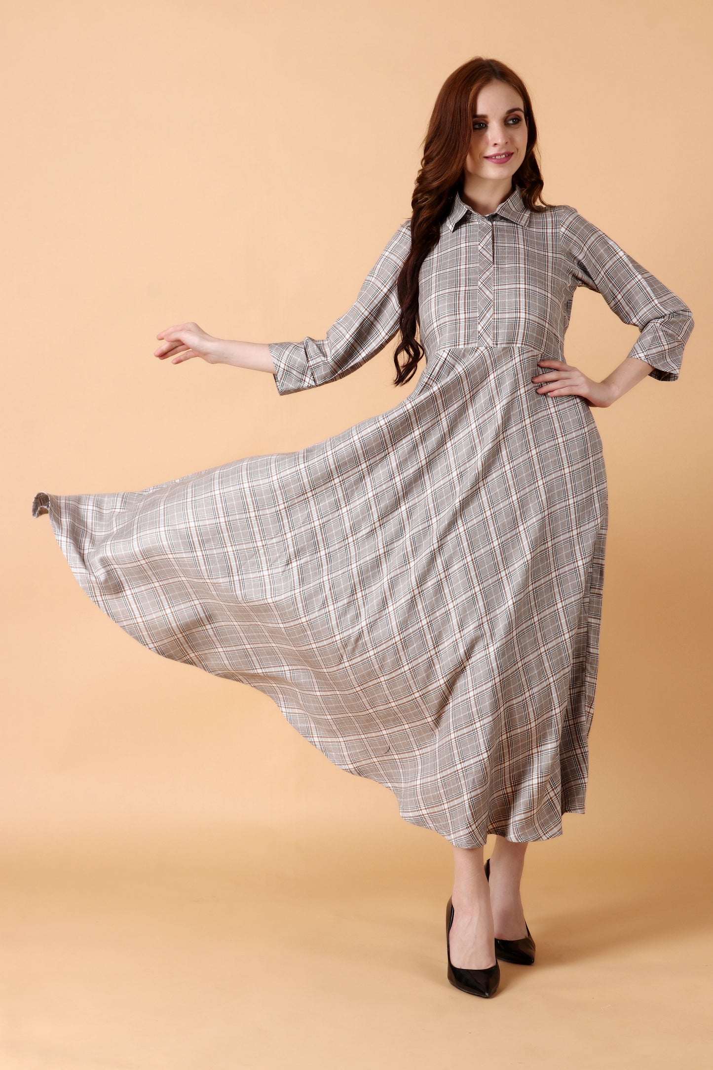 Women Plus Size Grey Checkered simple dresses for girls | Apella