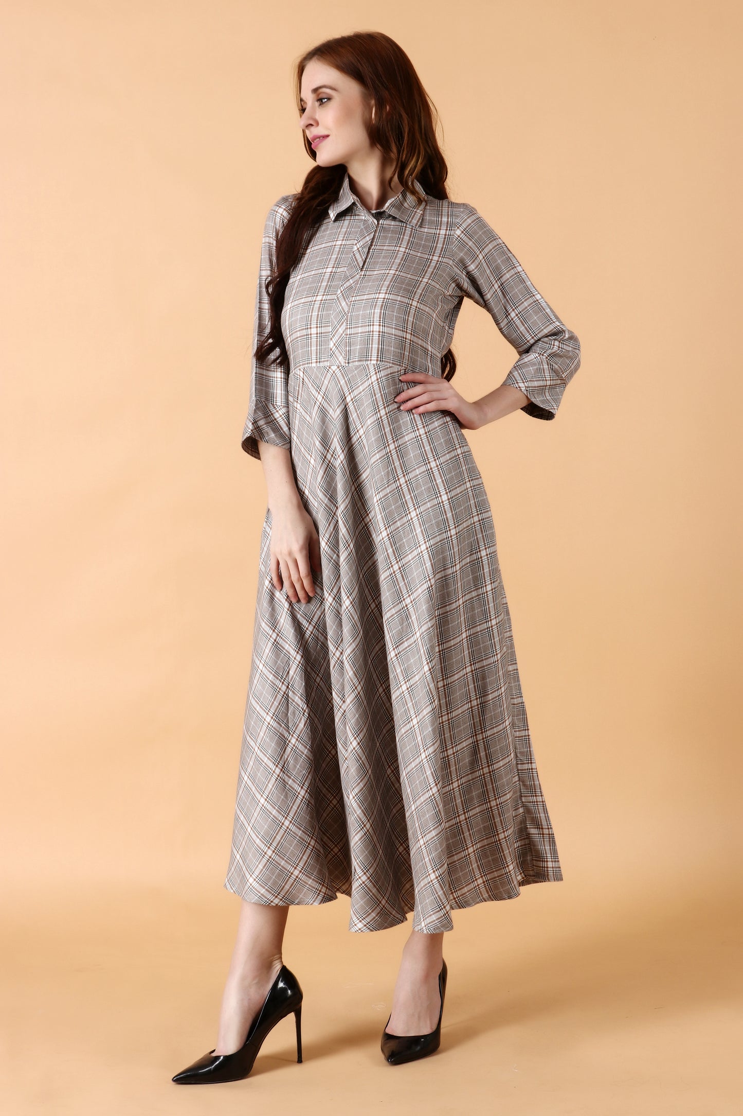Women Plus Size Grey Checkered simple dresses for girls | Apella