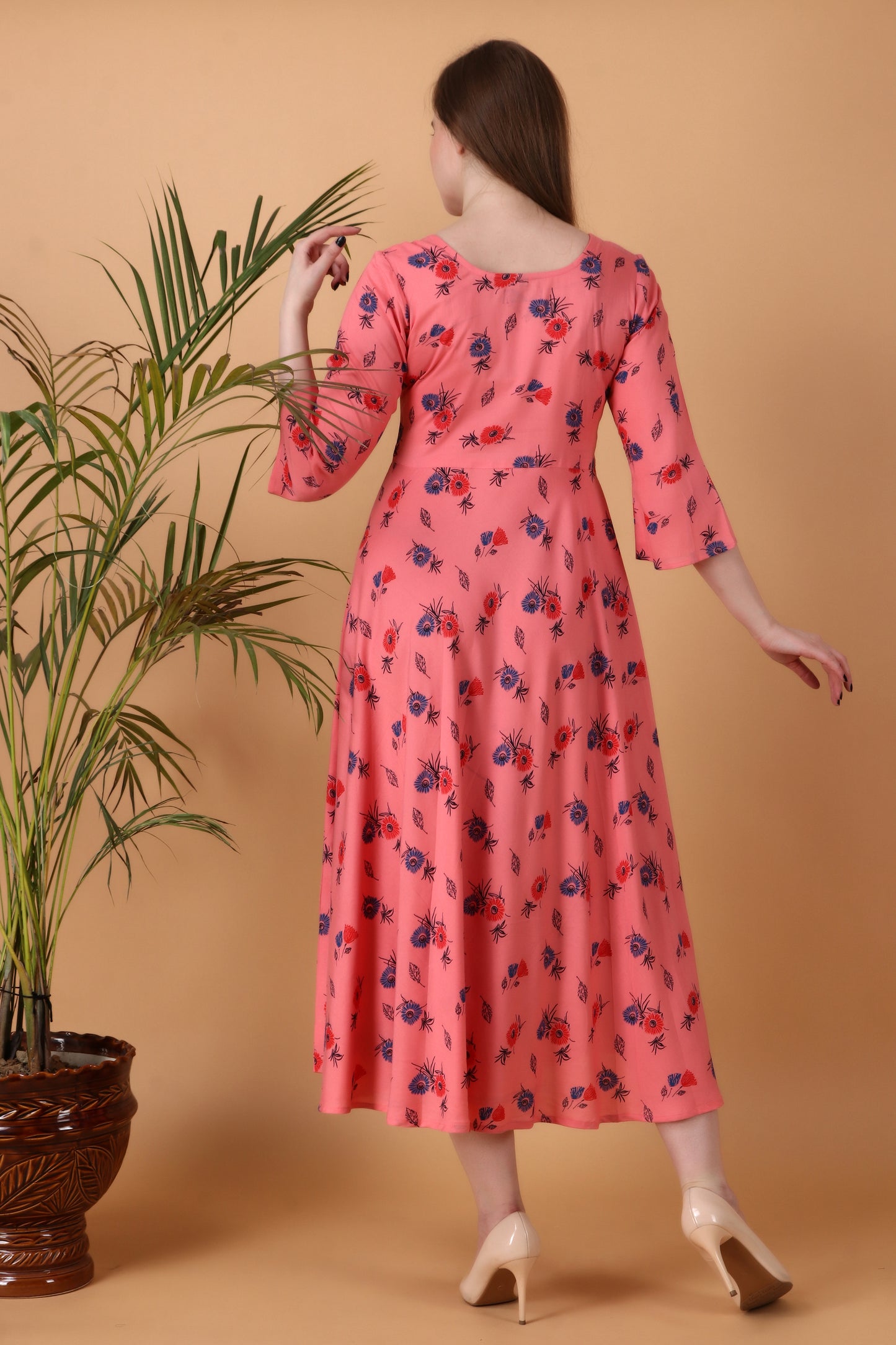 Women Plus Size Peach Rayon simple dresses for girls| Apella