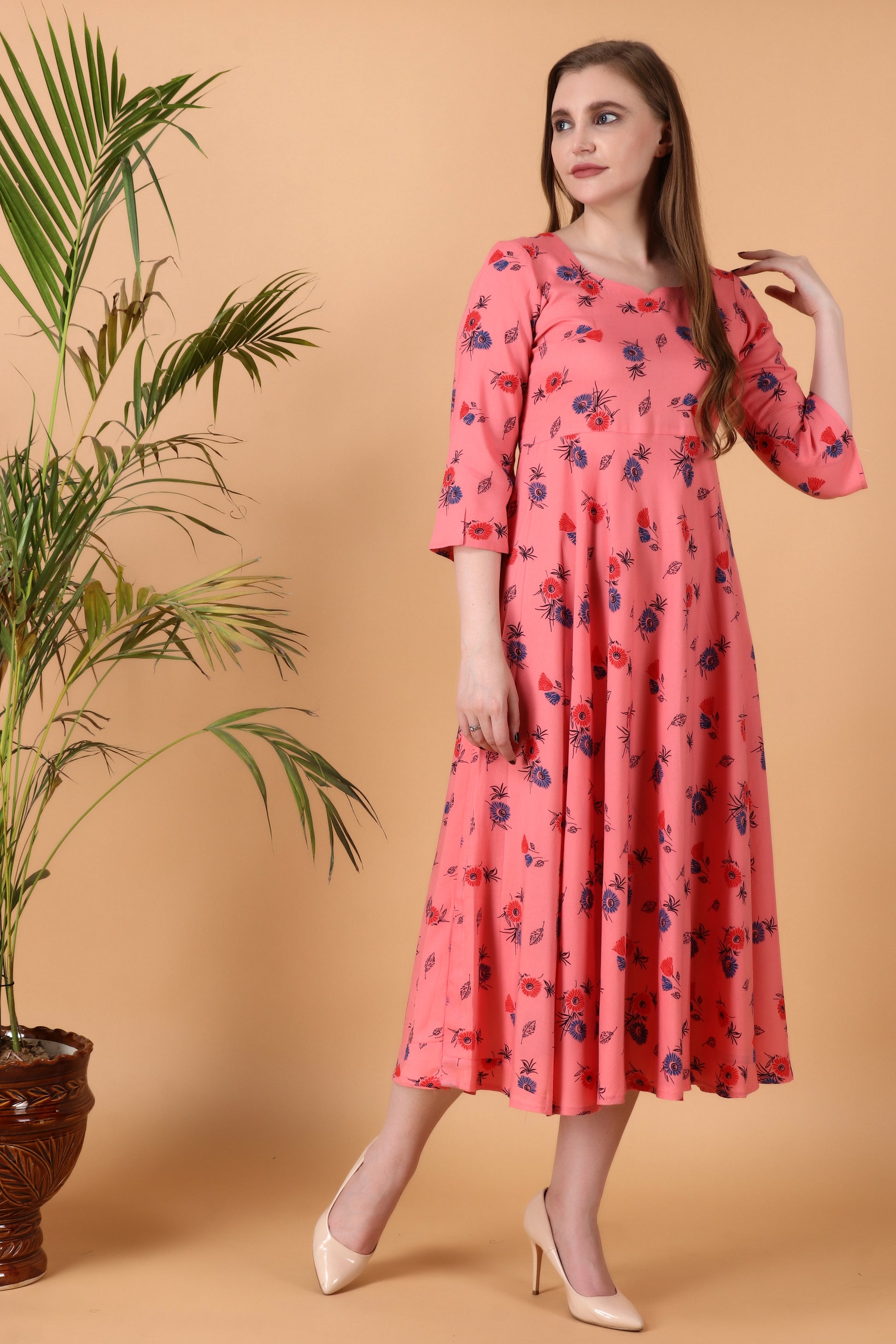 Women Plus Size Peach Rayon simple dresses for girls| Apella