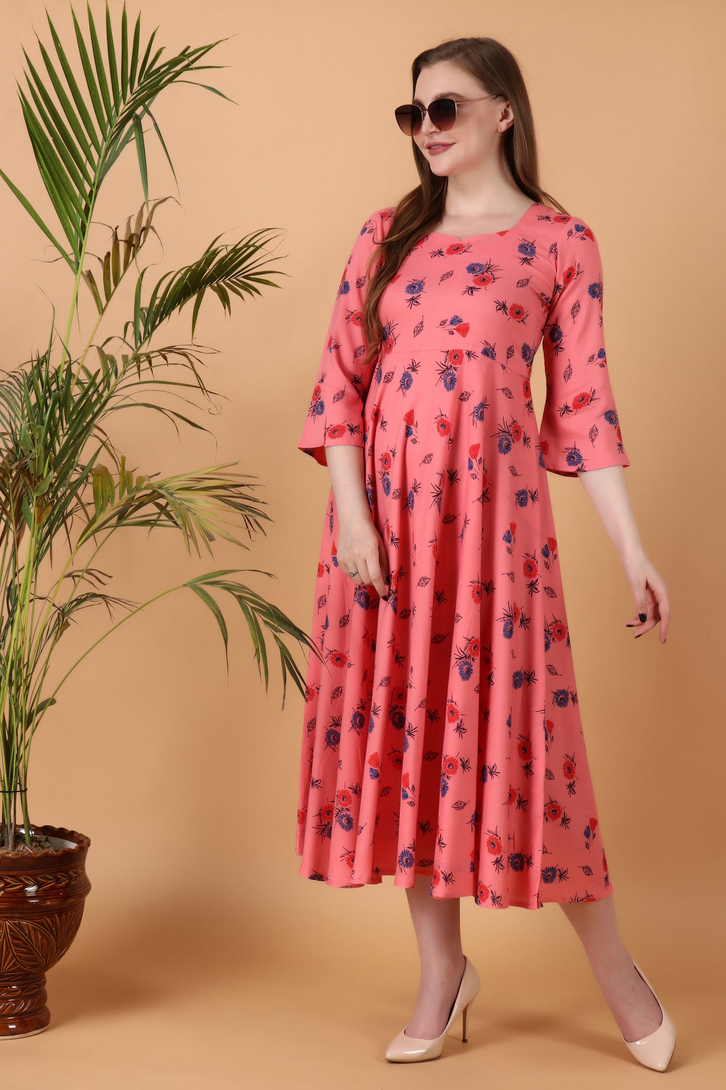 Women Plus Size Peach Rayon  simple dresses for girls| Apella
